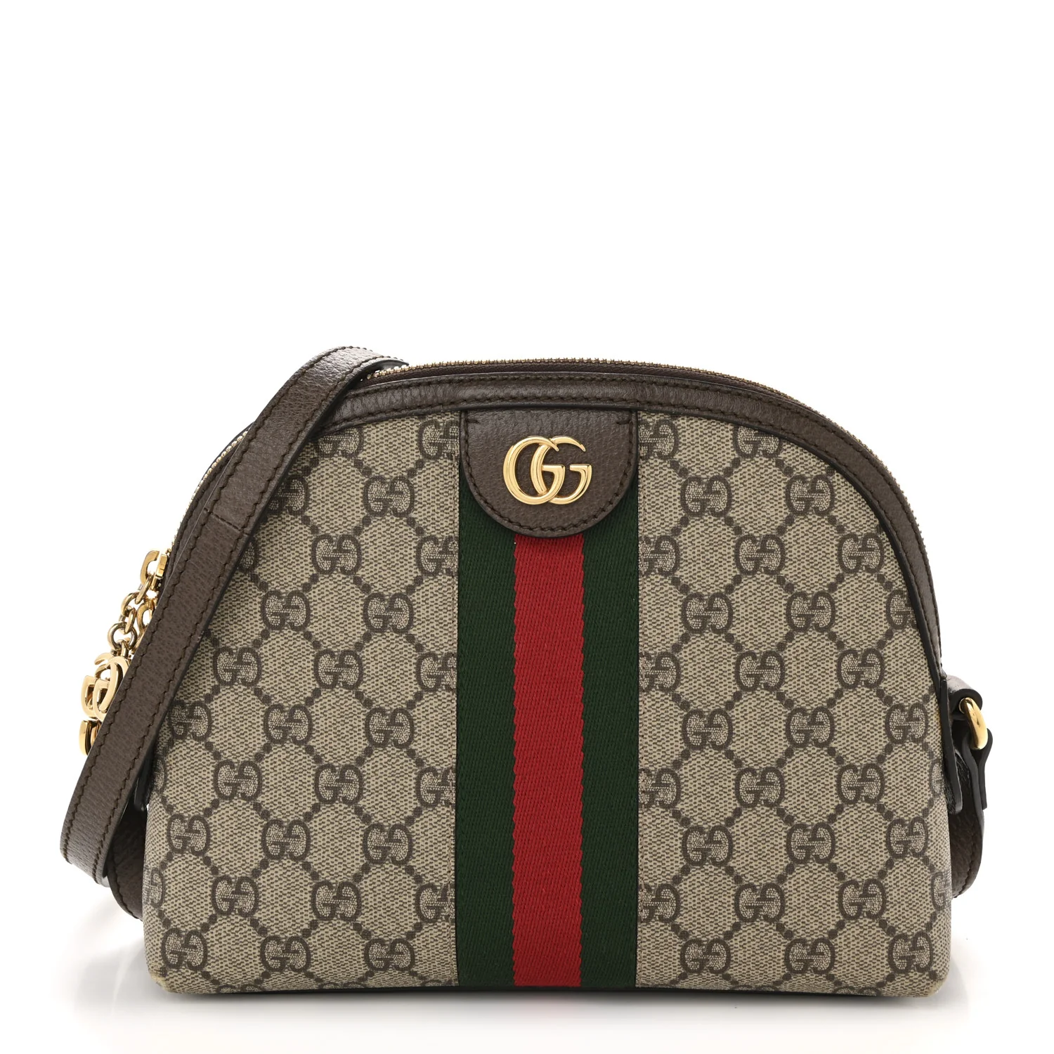 GG Supreme Monogram Textured Dollar Calfskin Web Small Ophidia Dome Shoulder Bag Beige Ebony New Acero