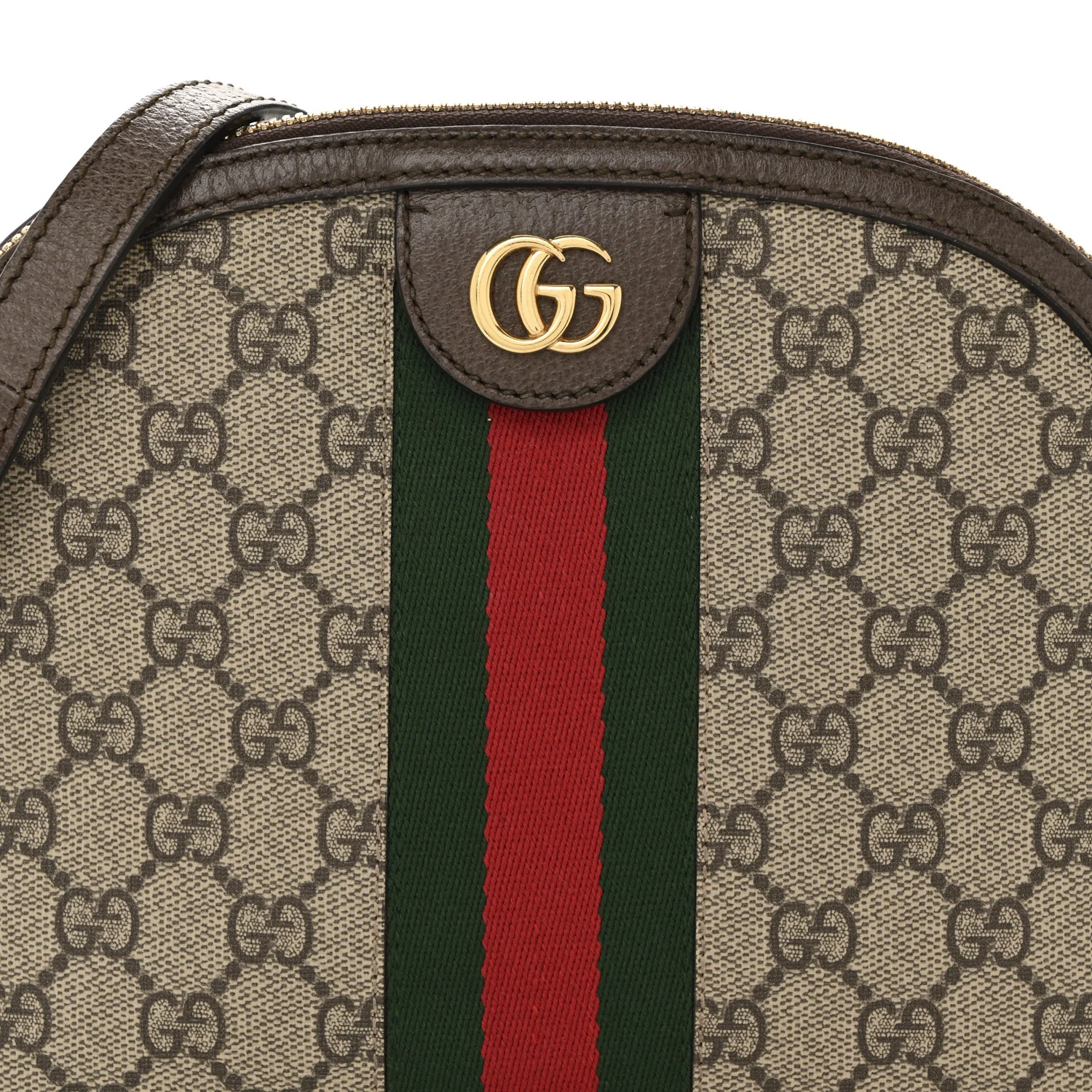 GG Supreme Monogram Textured Dollar Calfskin Web Small Ophidia Dome Shoulder Bag Beige Ebony New Acero - Image 8