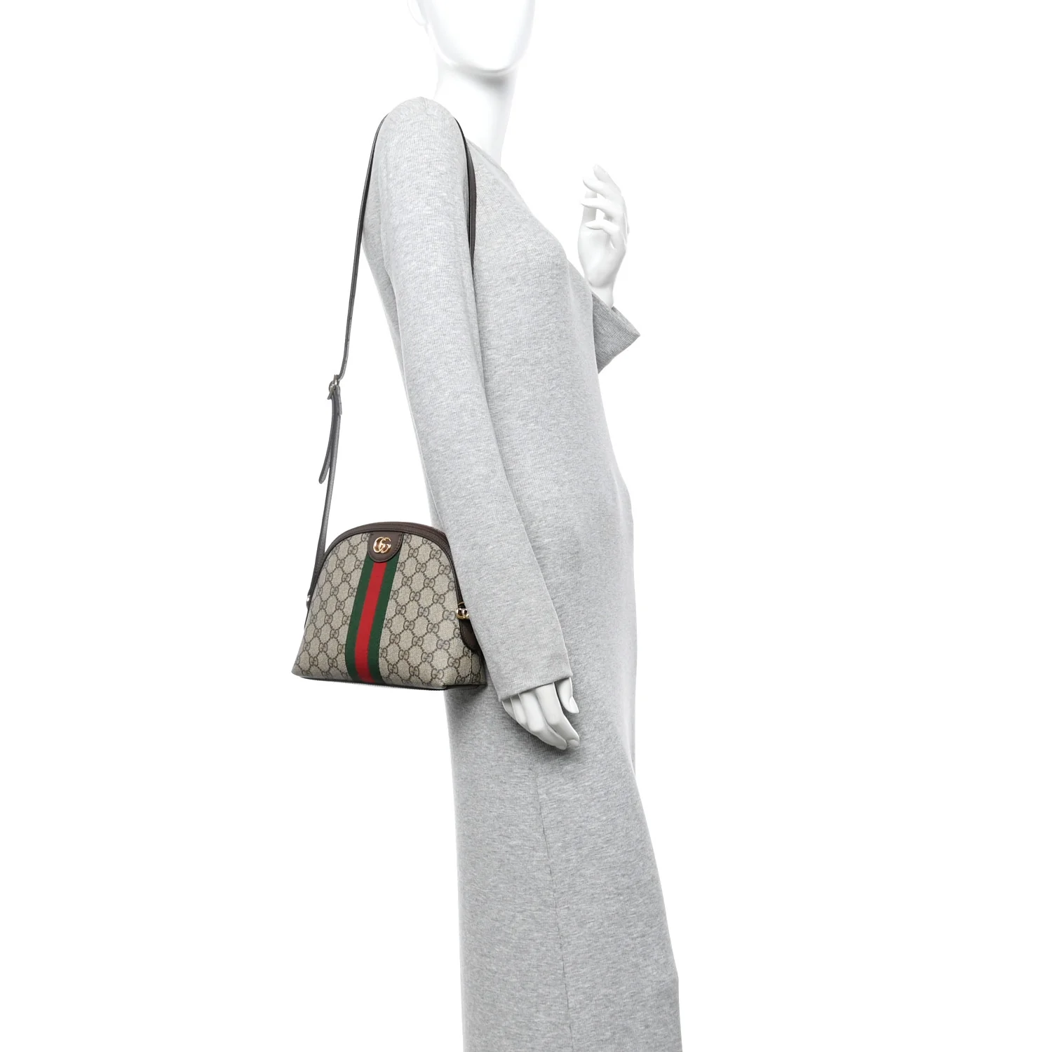 GG Supreme Monogram Textured Dollar Calfskin Web Small Ophidia Dome Shoulder Bag Beige Ebony New Acero - Image 2