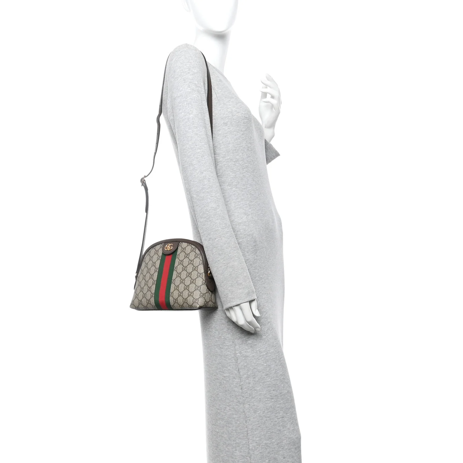 GG Supreme Monogram Textured Dollar Calfskin Web Small Ophidia Dome Shoulder Bag Beige Ebony New Acero - Image 2