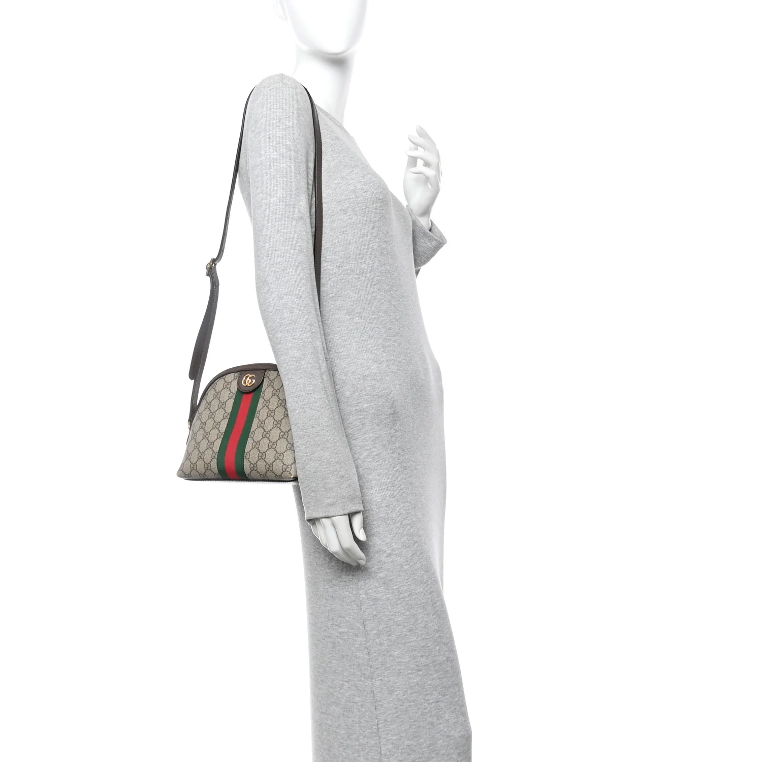 GG Supreme Monogram Textured Dollar Calfskin Web Small Ophidia Dome Shoulder Bag Beige Ebony New Acero - Image 2