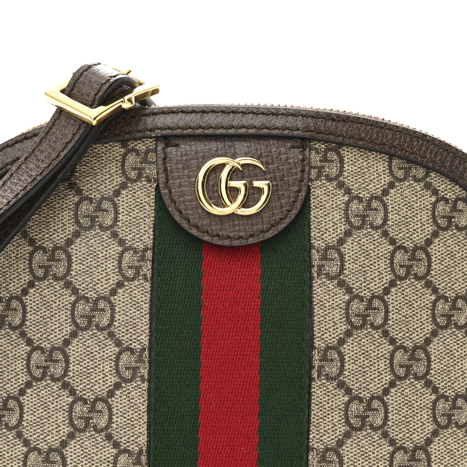 GG Supreme Monogram Textured Dollar Calfskin Web Small Ophidia Dome Shoulder Bag Beige Ebony New Acero - Image 8