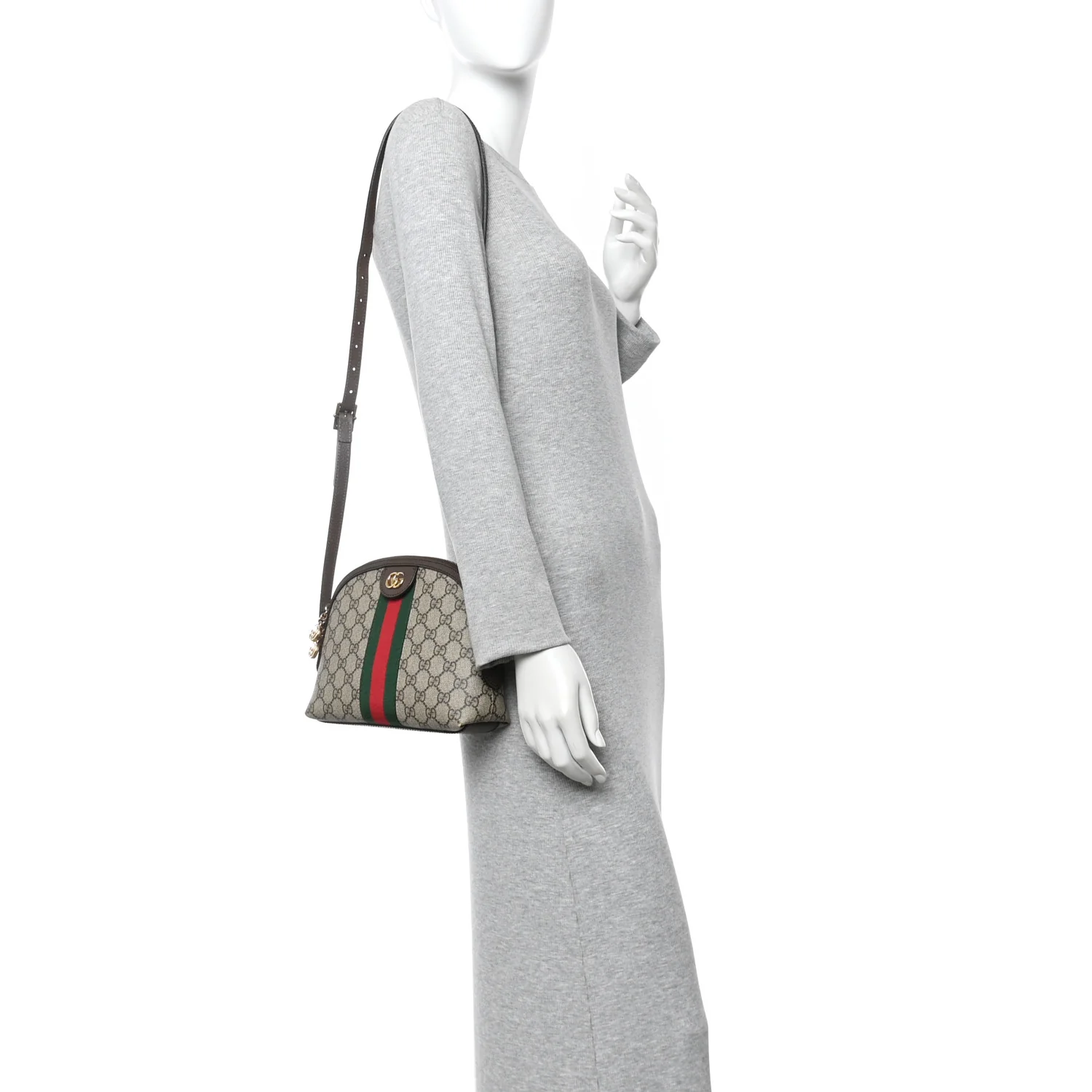 GG Supreme Monogram Textured Dollar Calfskin Web Small Ophidia Dome Shoulder Bag Beige Ebony New Acero - Image 2