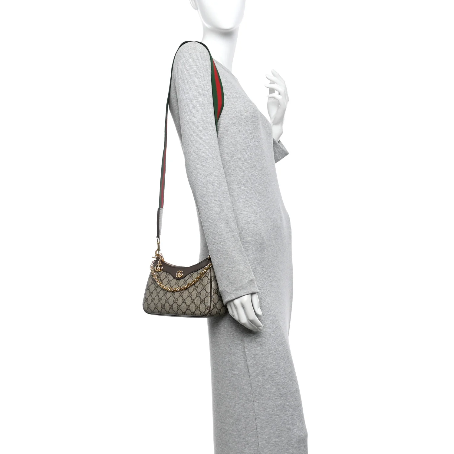 GG Supreme Monogram Textured Dollar Calfskin Web Small Ophidia GG Handbag Beige Ebony New Acero - Image 2
