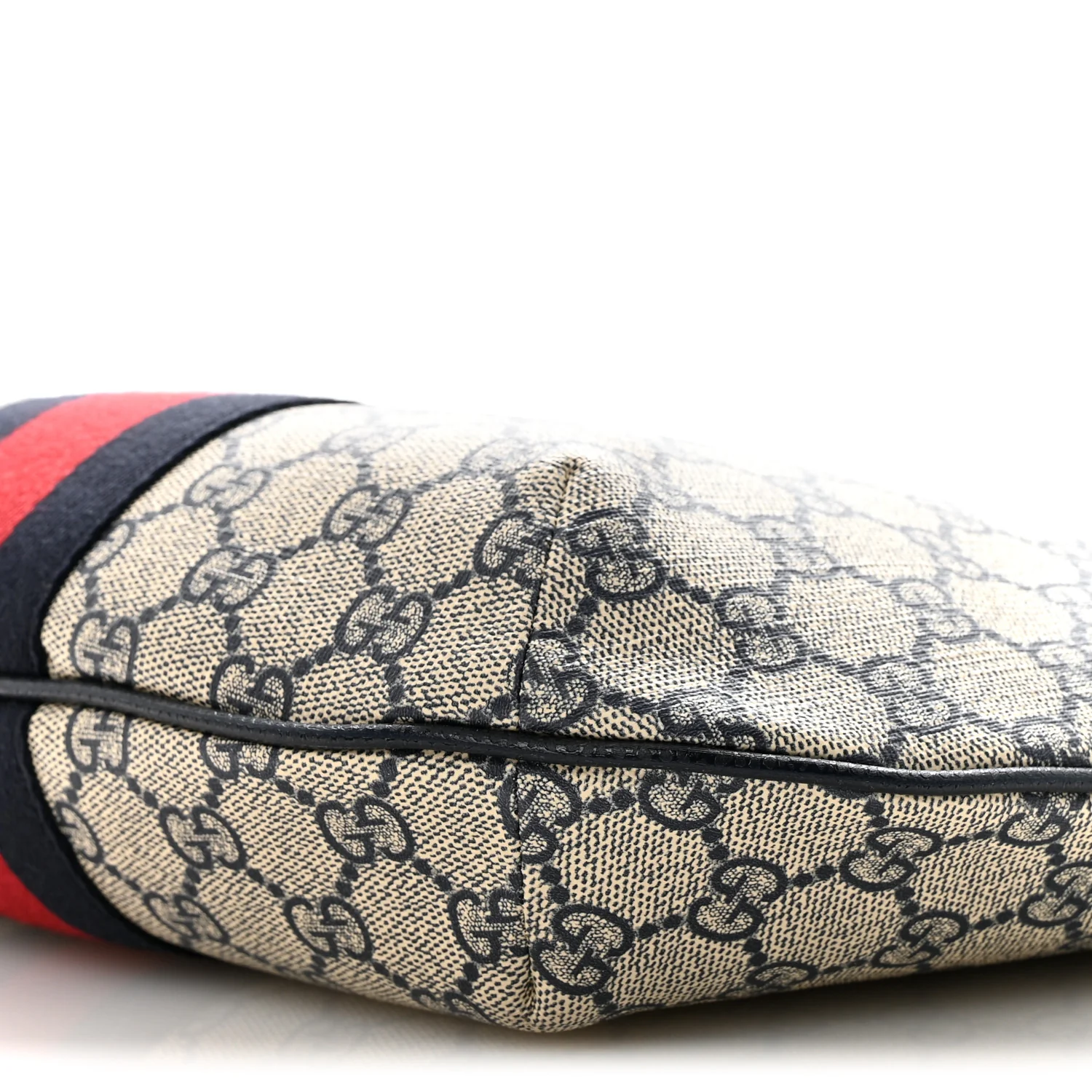 GG Supreme Monogram Textured Dollar Calfskin Web Small Ophidia Half Moon Hobo Beige Blue - Image 10
