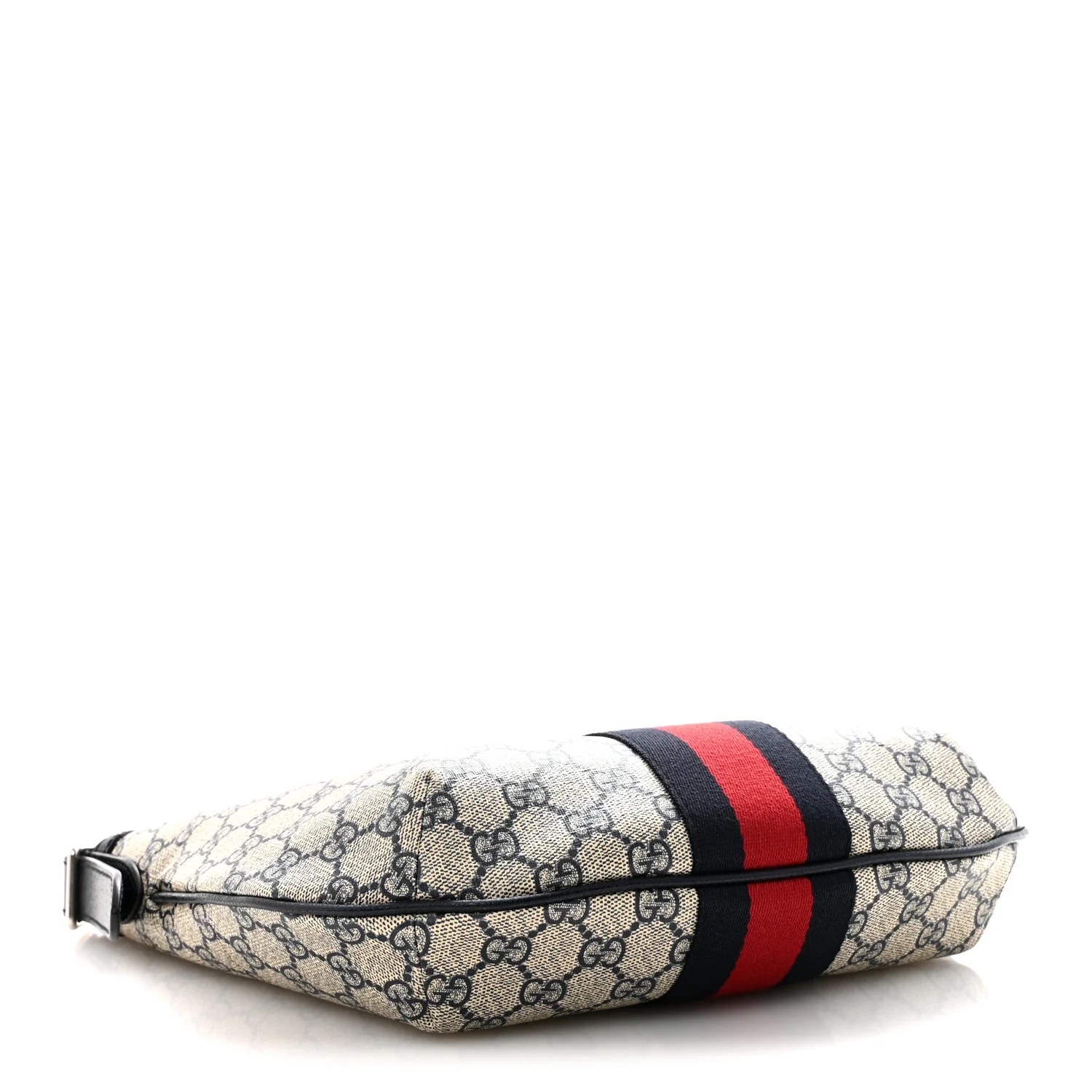 GG Supreme Monogram Textured Dollar Calfskin Web Small Ophidia Half Moon Hobo Beige Blue - Image 4