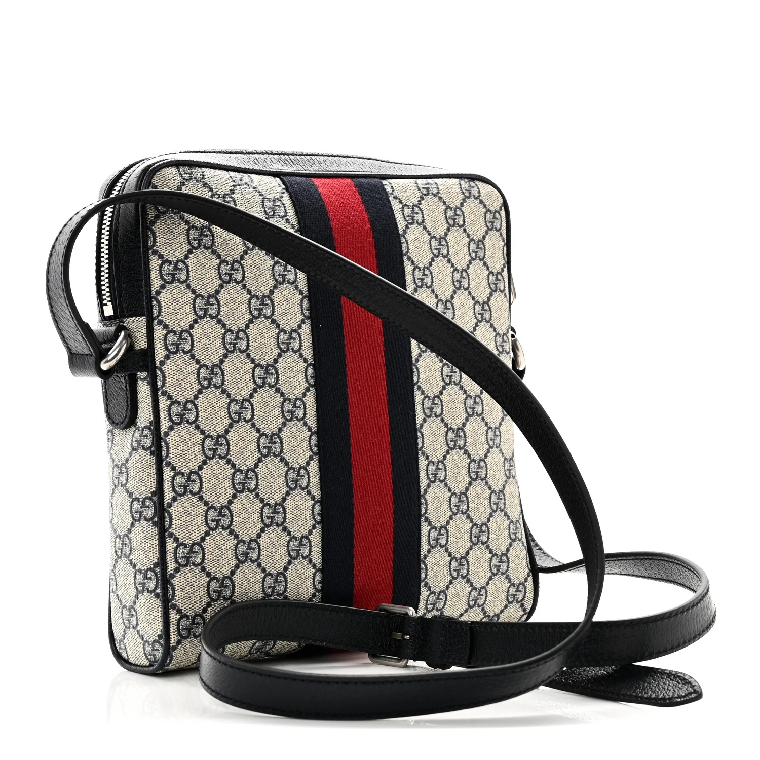 GG Supreme Monogram Textured Dollar Calfskin Web Small Ophidia Messenger Bag Beige Blue - Image 2
