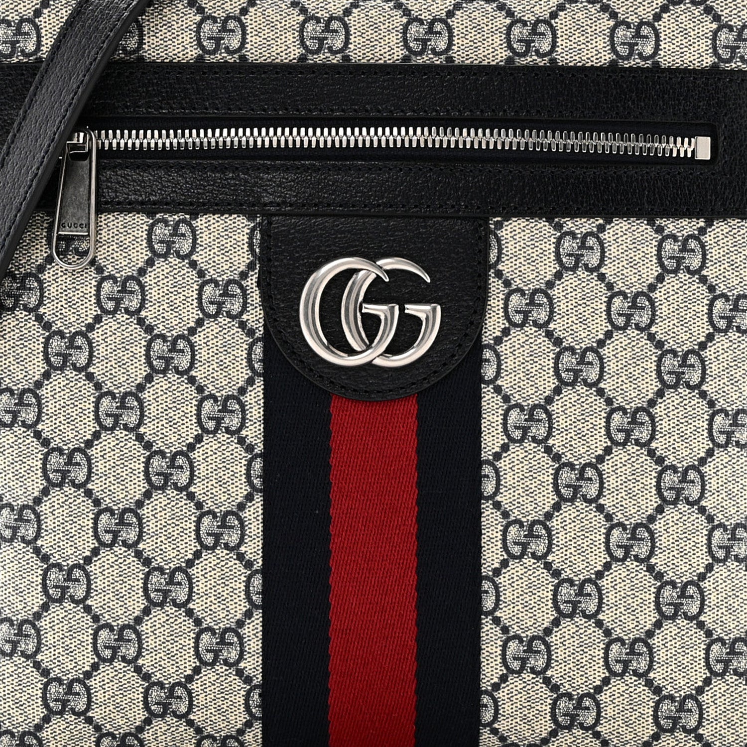GG Supreme Monogram Textured Dollar Calfskin Web Small Ophidia Messenger Bag Beige Blue - Image 7