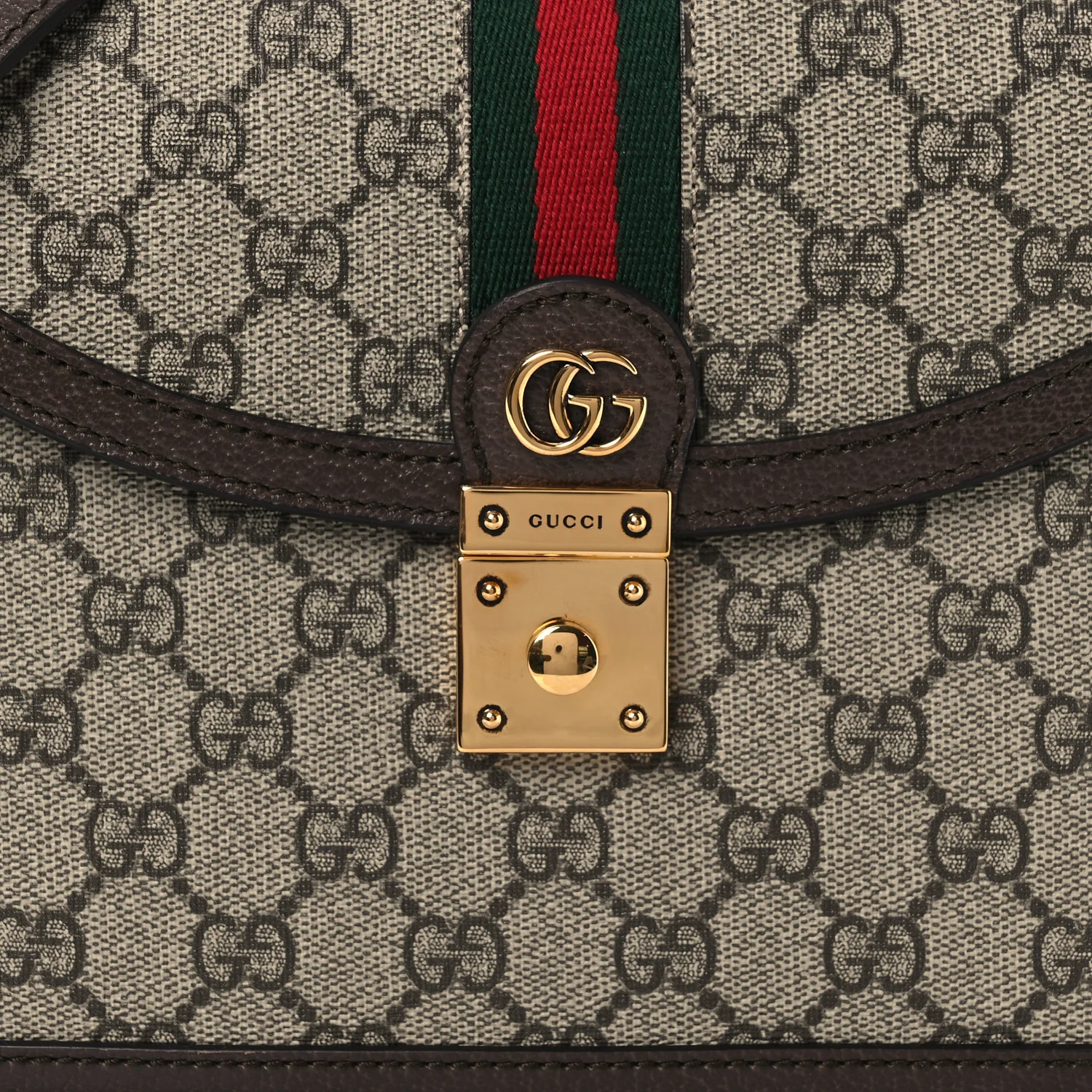 GG Supreme Monogram Textured Dollar Calfskin Web Small Ophidia Padlock Top Handle Bag Beige Ebony New Acero - Image 8