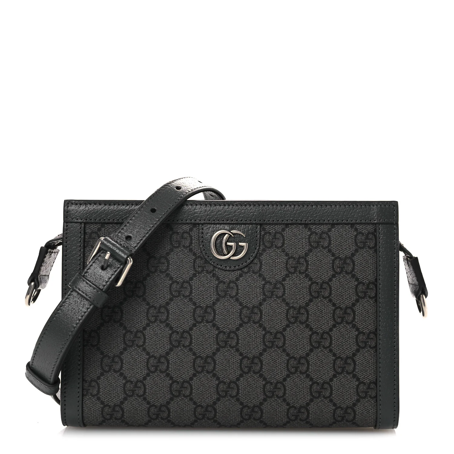 GG Supreme Monogram Textured Dollar Calfskin Web Small Ophidia Shoulder Bag Grey Black Graphite Grey