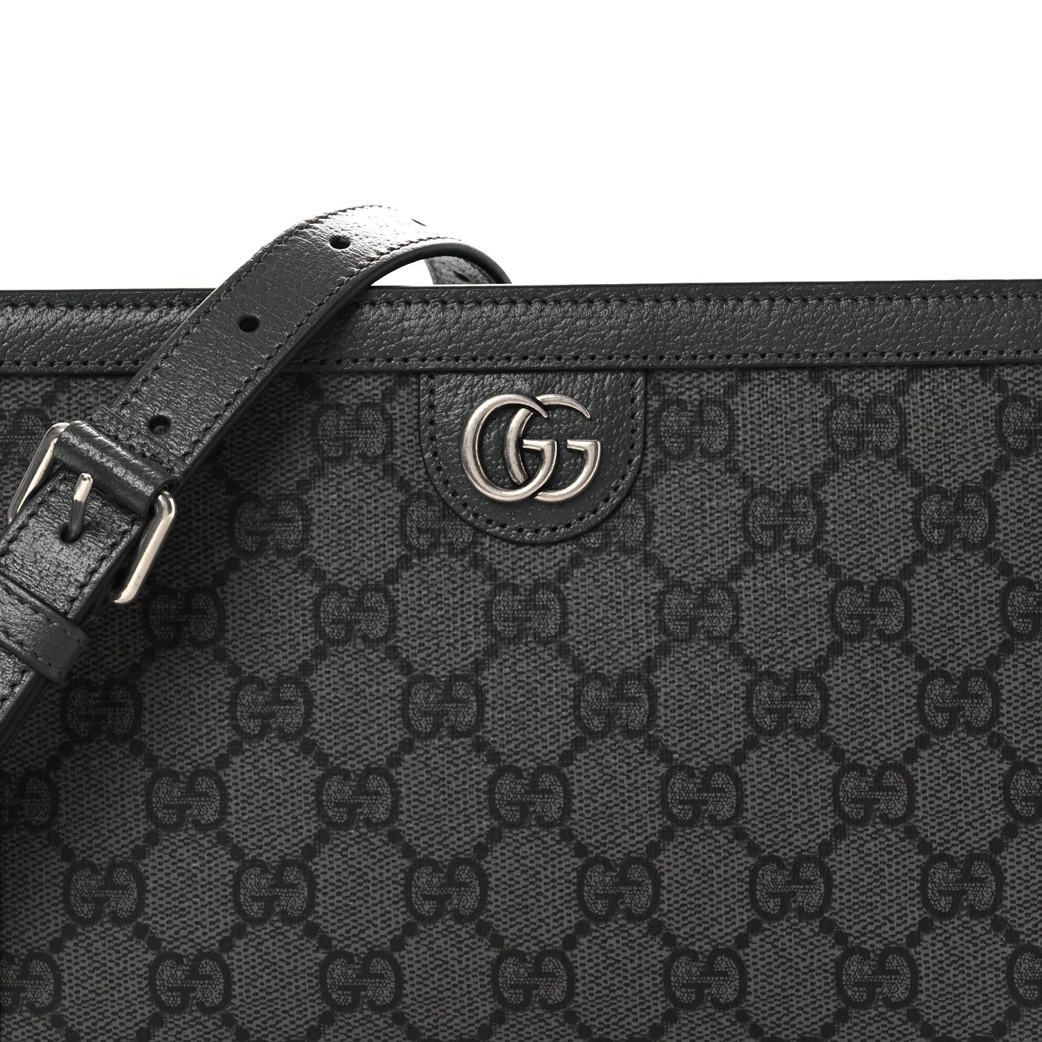 GG Supreme Monogram Textured Dollar Calfskin Web Small Ophidia Shoulder Bag Grey Black Graphite Grey - Image 8