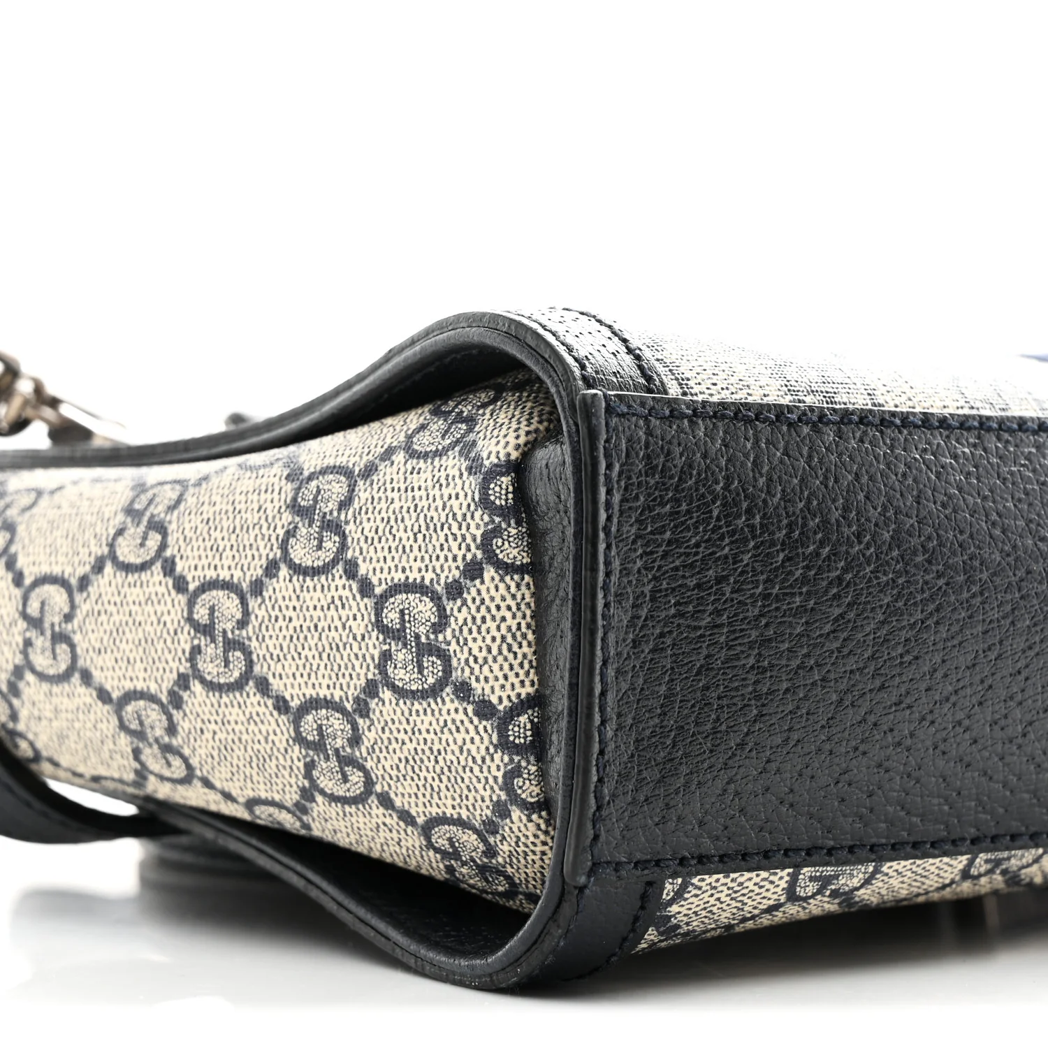 GG Supreme Monogram Textured Dollar Calfskin Web Small Ophidia Tote Bag Beige Blue - Image 9