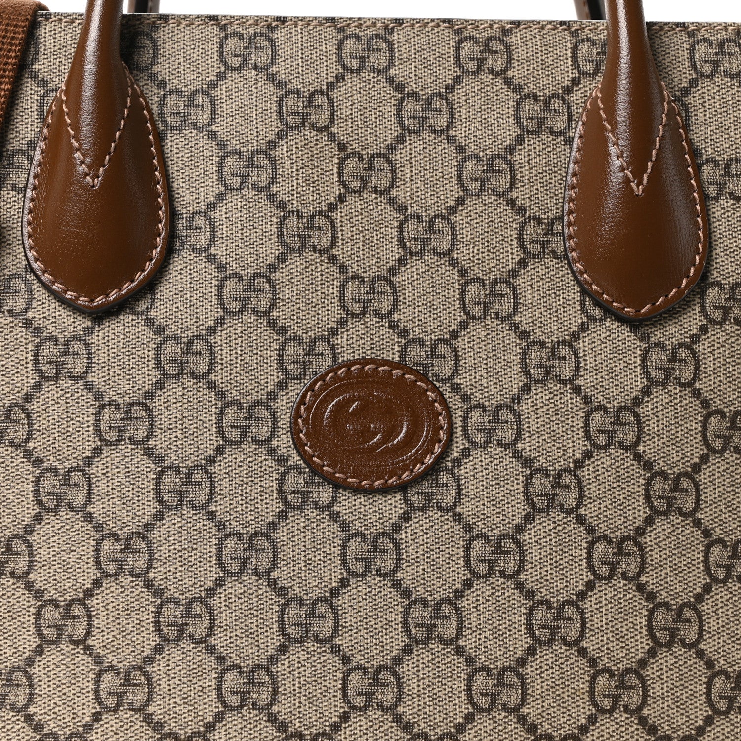 GG Supreme Monogram Textured Dollar Calfskin Web Small Retro Interlocking G Vertical Tote Bag Beige Ebony Brown Sugar - Image 7