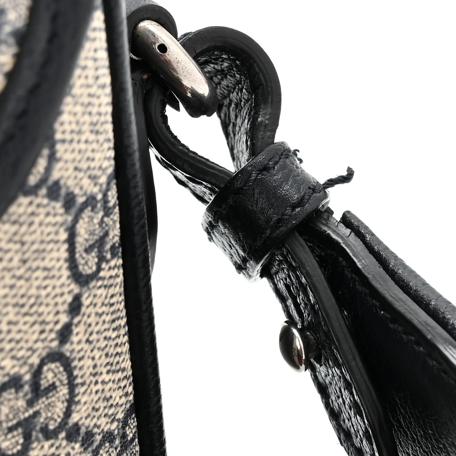 GG Supreme Monogram Textured Dollar Calfskin Web Studded Mini Ophidia Flap Shoulder Bag Beige Blue - Image 11