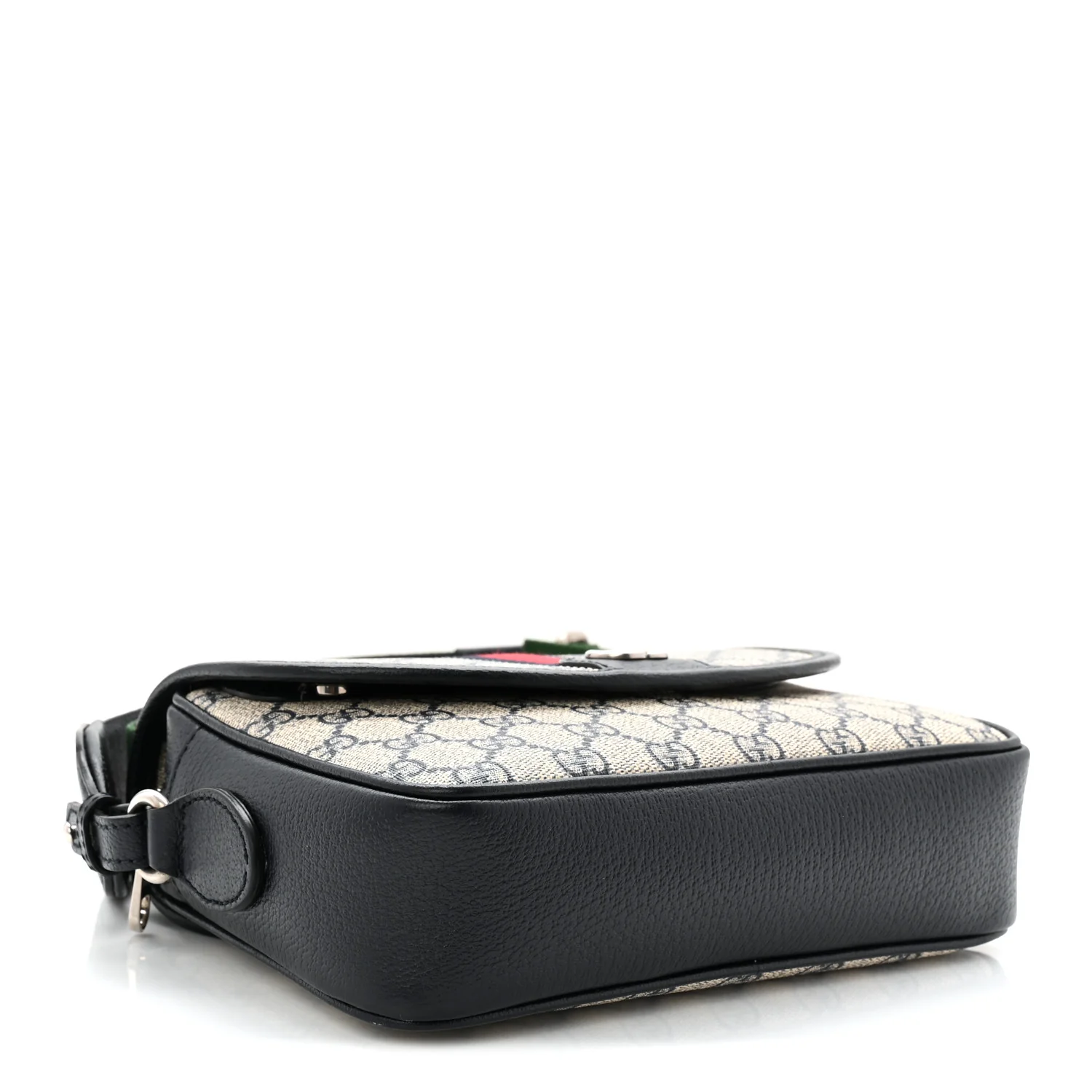 GG Supreme Monogram Textured Dollar Calfskin Web Studded Mini Ophidia Flap Shoulder Bag Beige Blue - Image 4