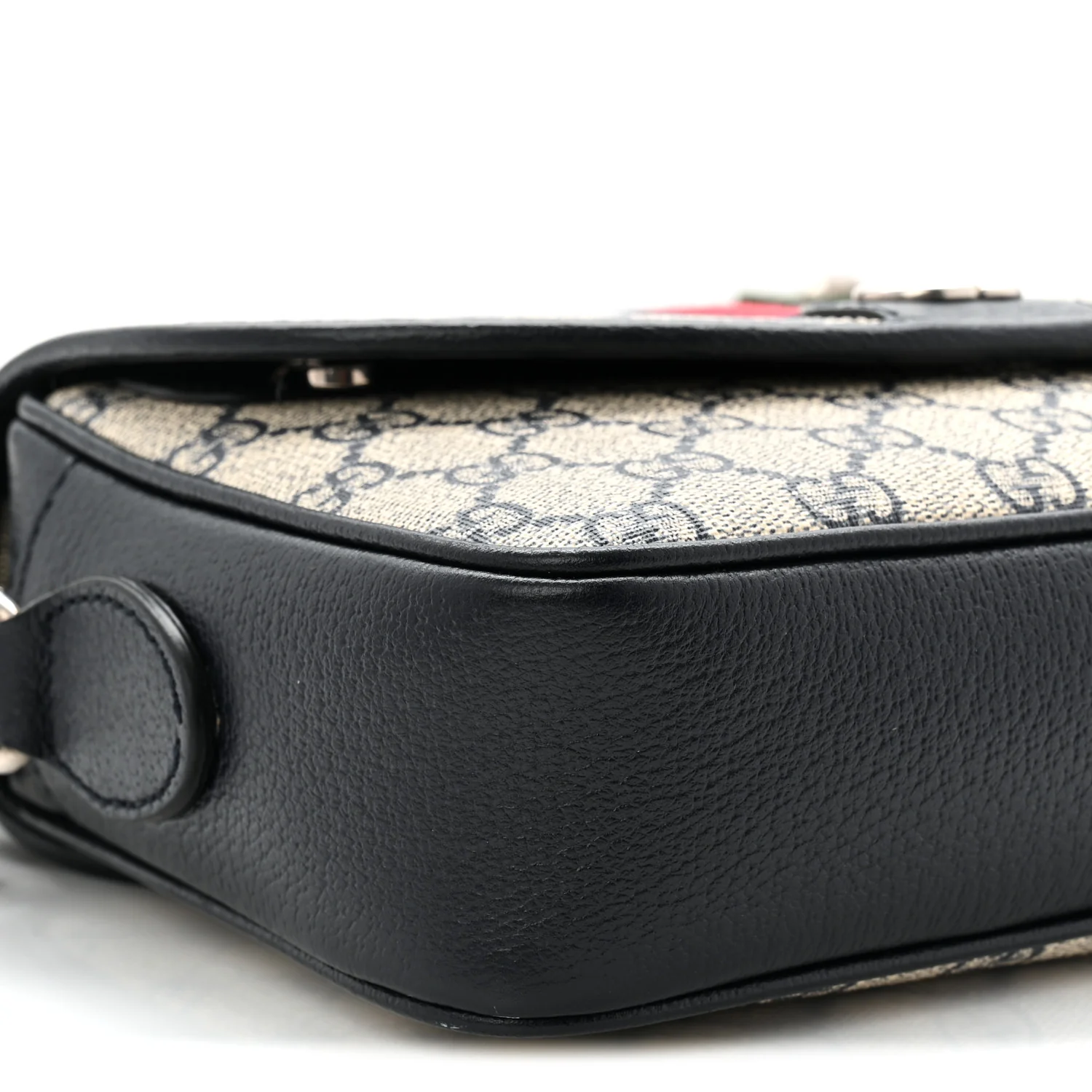 GG Supreme Monogram Textured Dollar Calfskin Web Studded Mini Ophidia Flap Shoulder Bag Beige Blue - Image 9