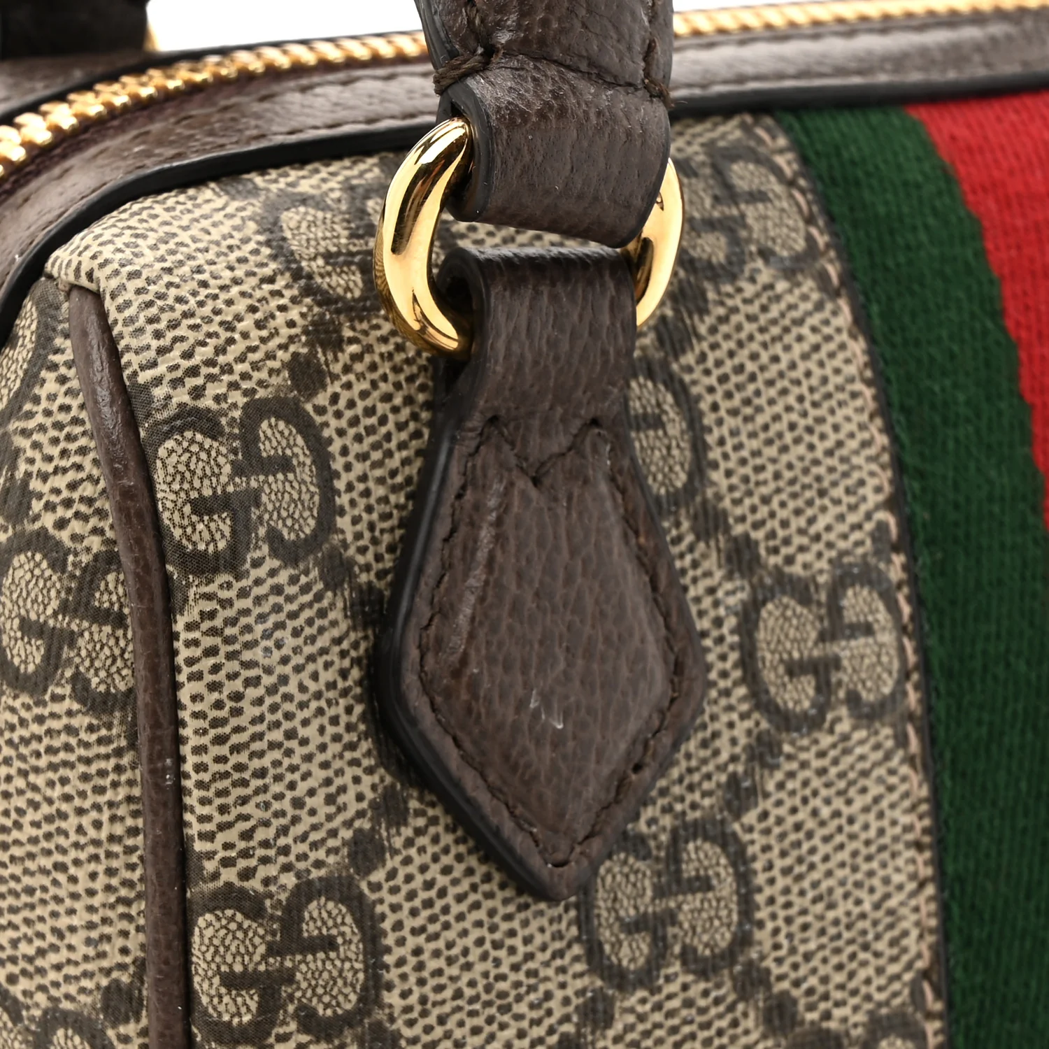 GG Supreme Monogram Textured Dollar Calfskin Web Super Mini Ophidia Top Handle Bowler Bag Beige Ebony New Acero - Image 11