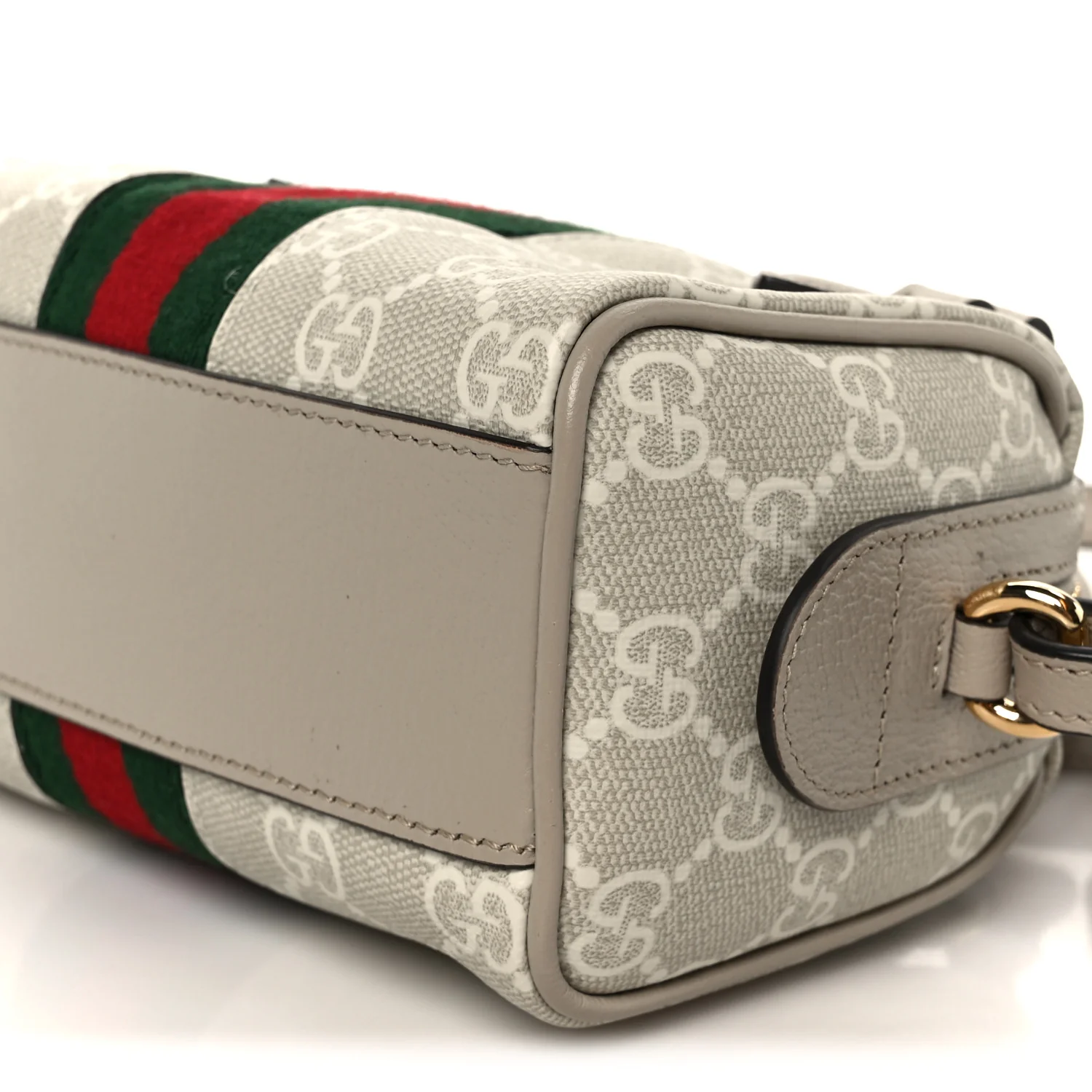 GG Supreme Monogram Textured Dollar Calfskin Web Super Mini Ophidia Top Handle Bowler Bag Beige Mystic White Oatmeal - Image 10