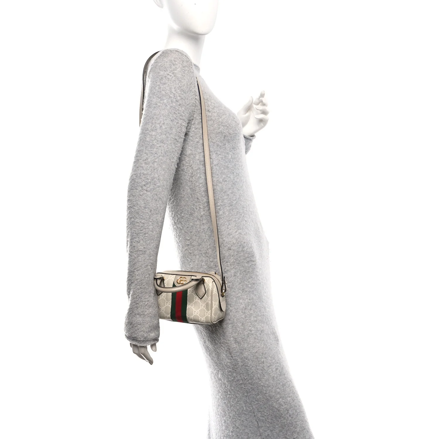 GG Supreme Monogram Textured Dollar Calfskin Web Super Mini Ophidia Top Handle Bowler Bag Beige Mystic White Oatmeal - Image 2