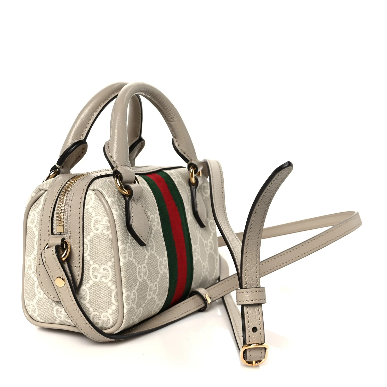 GG Supreme Monogram Textured Dollar Calfskin Web Super Mini Ophidia Top Handle Bowler Bag Beige Mystic White Oatmeal - Image 3