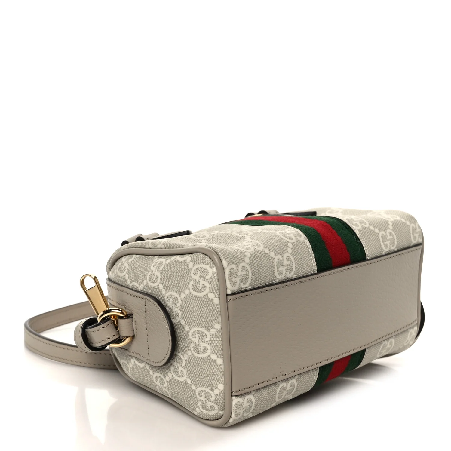 GG Supreme Monogram Textured Dollar Calfskin Web Super Mini Ophidia Top Handle Bowler Bag Beige Mystic White Oatmeal - Image 4