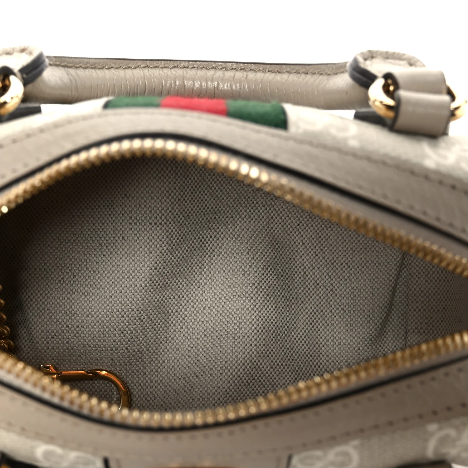GG Supreme Monogram Textured Dollar Calfskin Web Super Mini Ophidia Top Handle Bowler Bag Beige Mystic White Oatmeal - Image 5