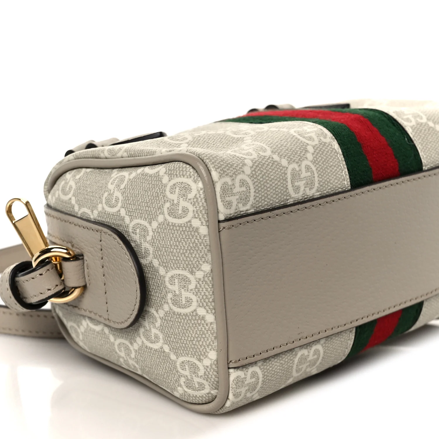 GG Supreme Monogram Textured Dollar Calfskin Web Super Mini Ophidia Top Handle Bowler Bag Beige Mystic White Oatmeal - Image 9