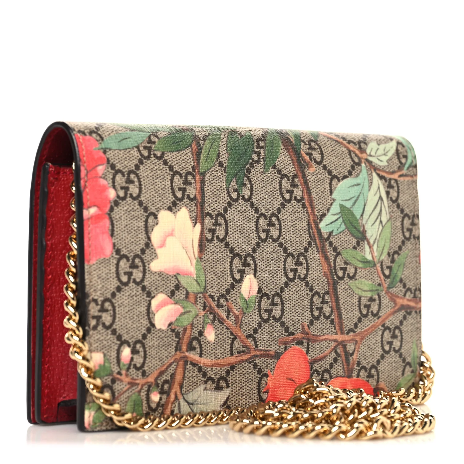 GG Supreme Monogram Tian Chain Wallet Beige Multicolor Red - Image 3
