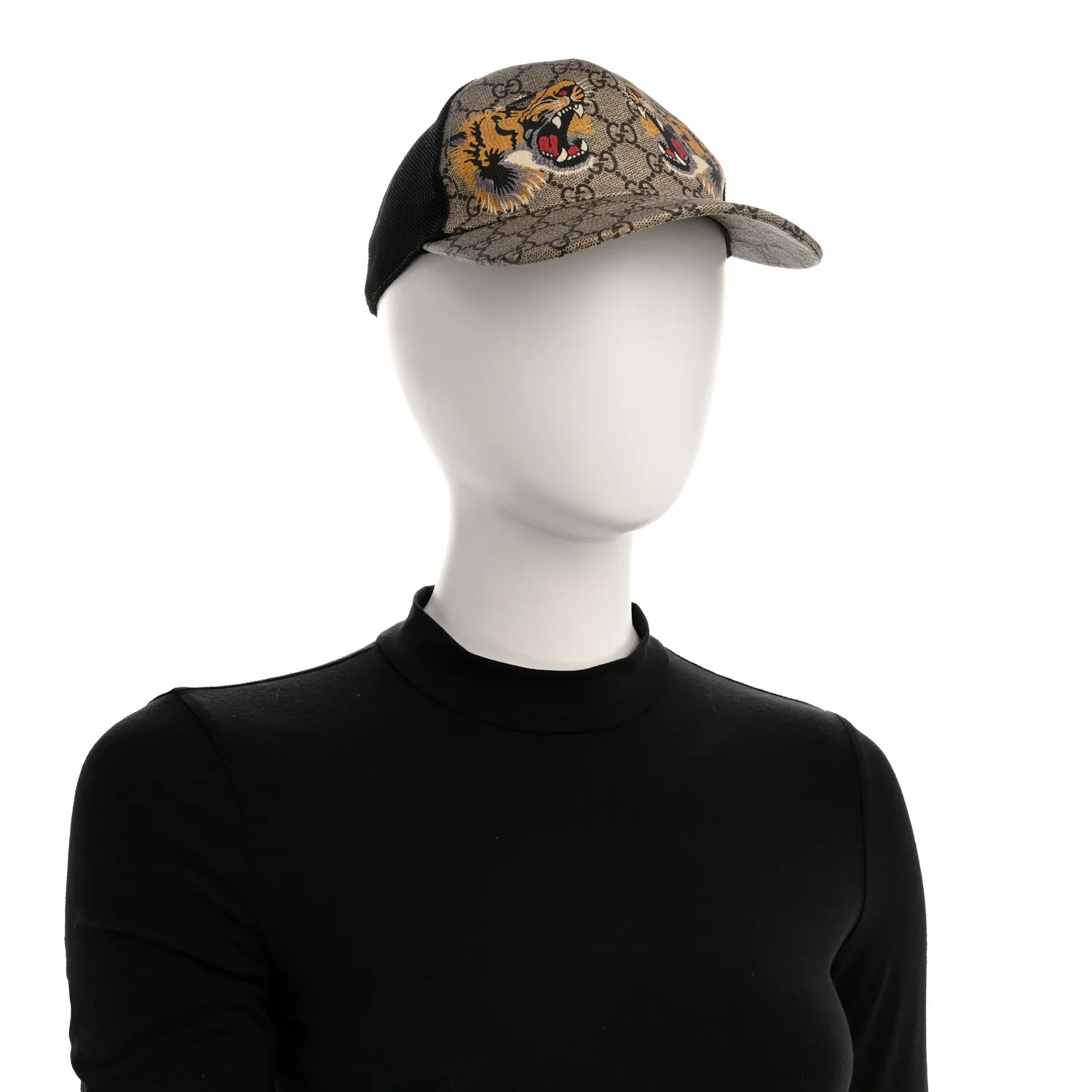 GG Supreme Monogram Tiger Print Baseball Hat XS Beige - Image 2