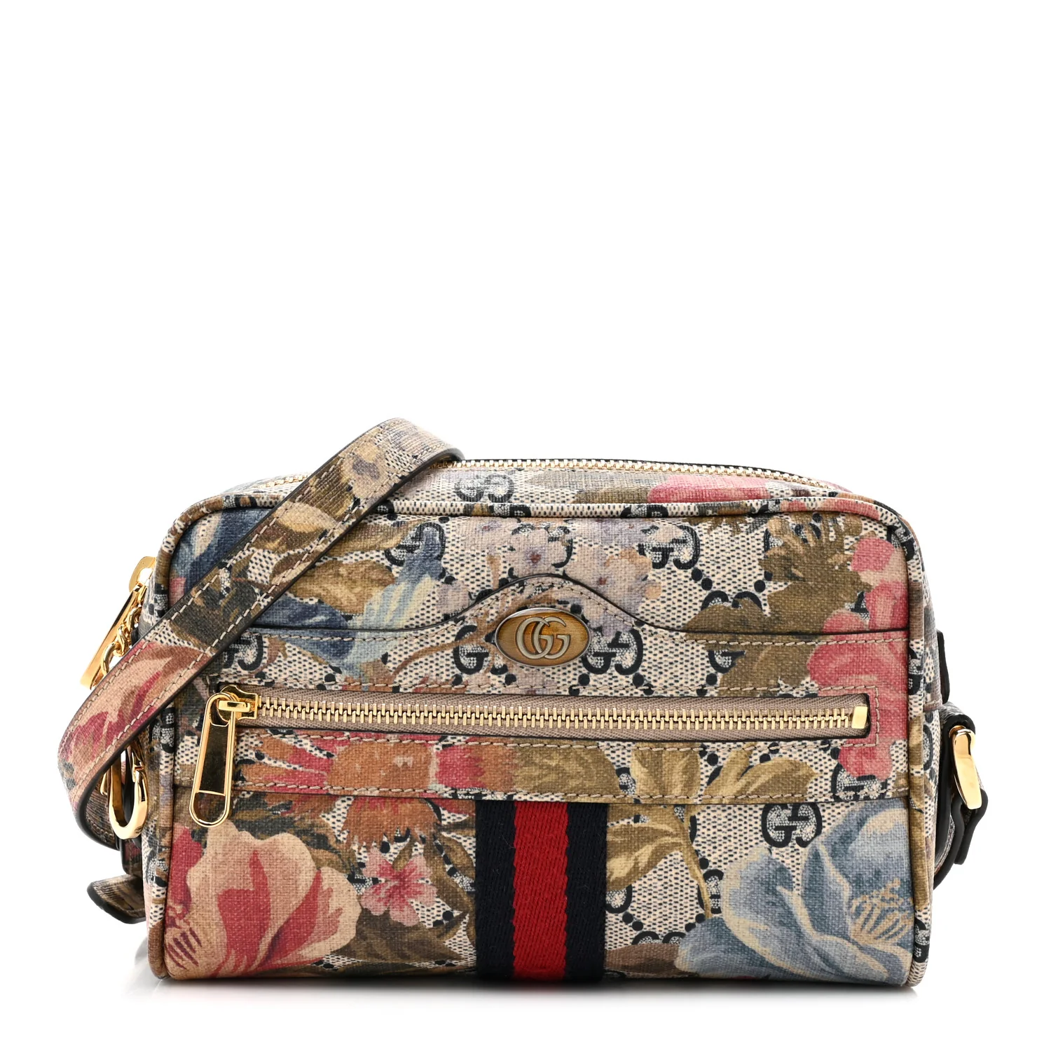 GG Supreme Monogram Water Flora Web Mini Ophidia Shoulder Bag Beige White Multicolor