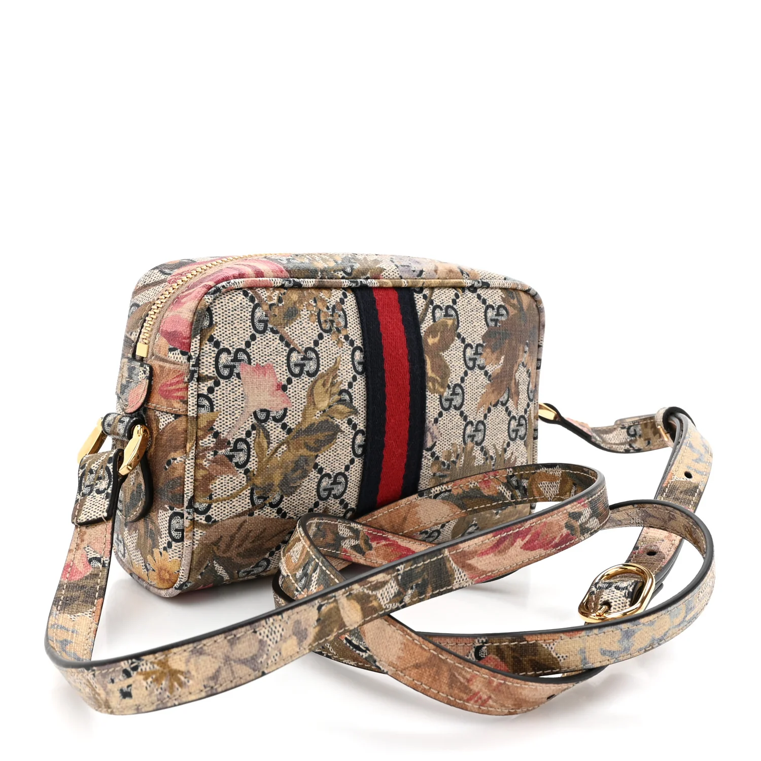 GG Supreme Monogram Water Flora Web Mini Ophidia Shoulder Bag Beige White Multicolor - Image 3