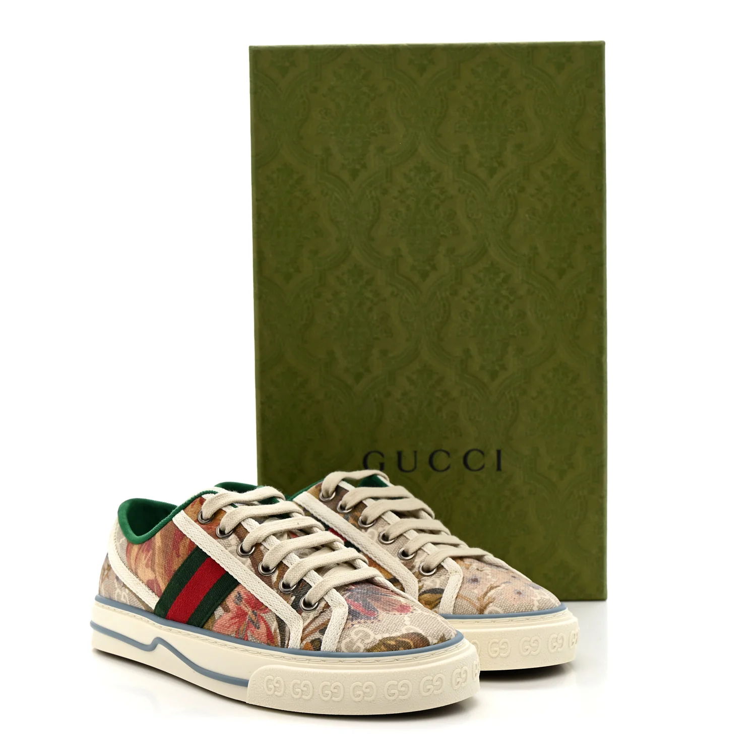 GG Supreme Monogram Water Flora Web Womens 1977 Tennis Sneakers 35.5 Beige White Multicolor Mystic White - Image 9