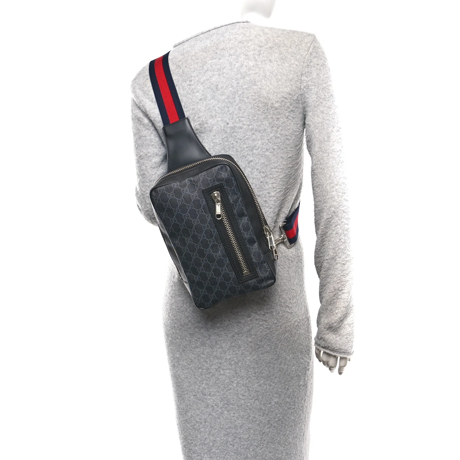 GG Supreme Monogram Web Belt Bag Black Grey - Image 2
