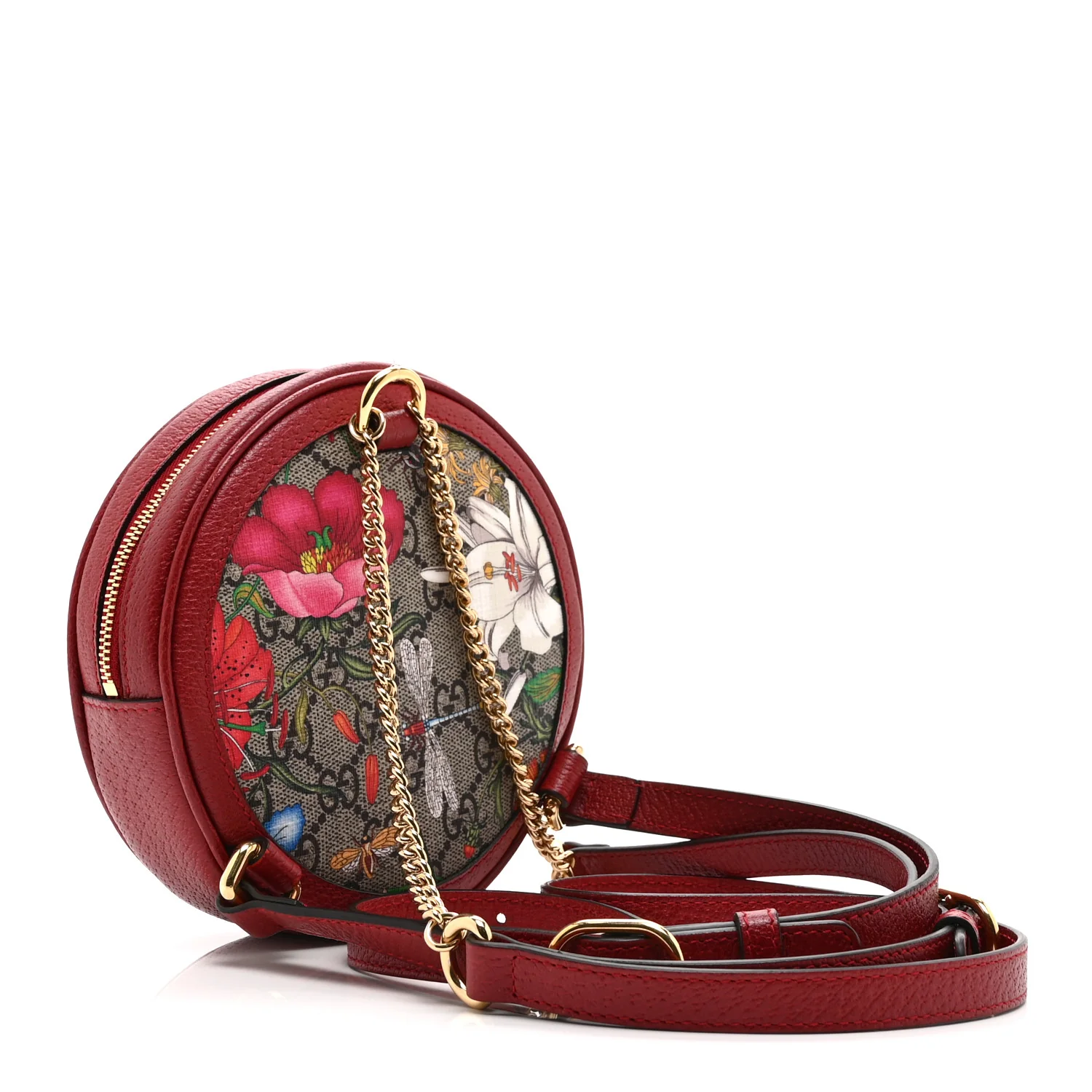 GG Supreme Monogram Web Flora Mini Ophidia Round Backpack Red - Image 3