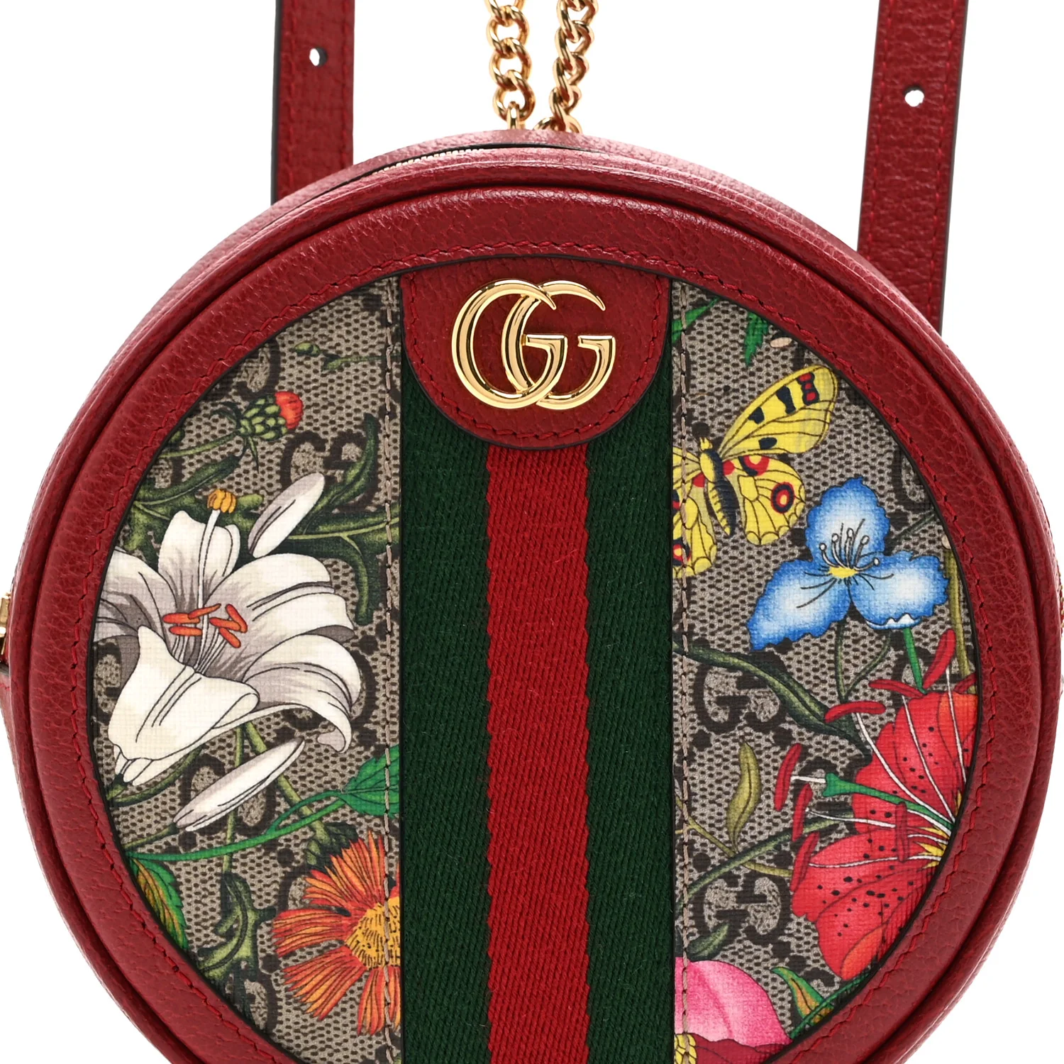 GG Supreme Monogram Web Flora Mini Ophidia Round Backpack Red - Image 8