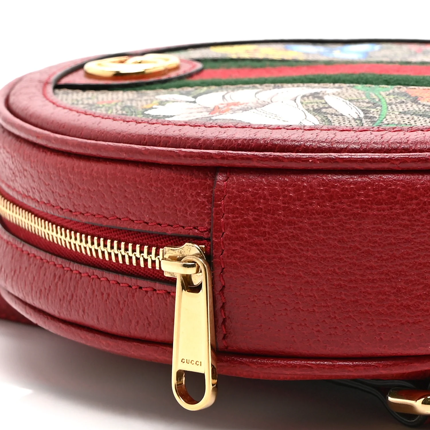 GG Supreme Monogram Web Flora Mini Ophidia Round Backpack Red - Image 9