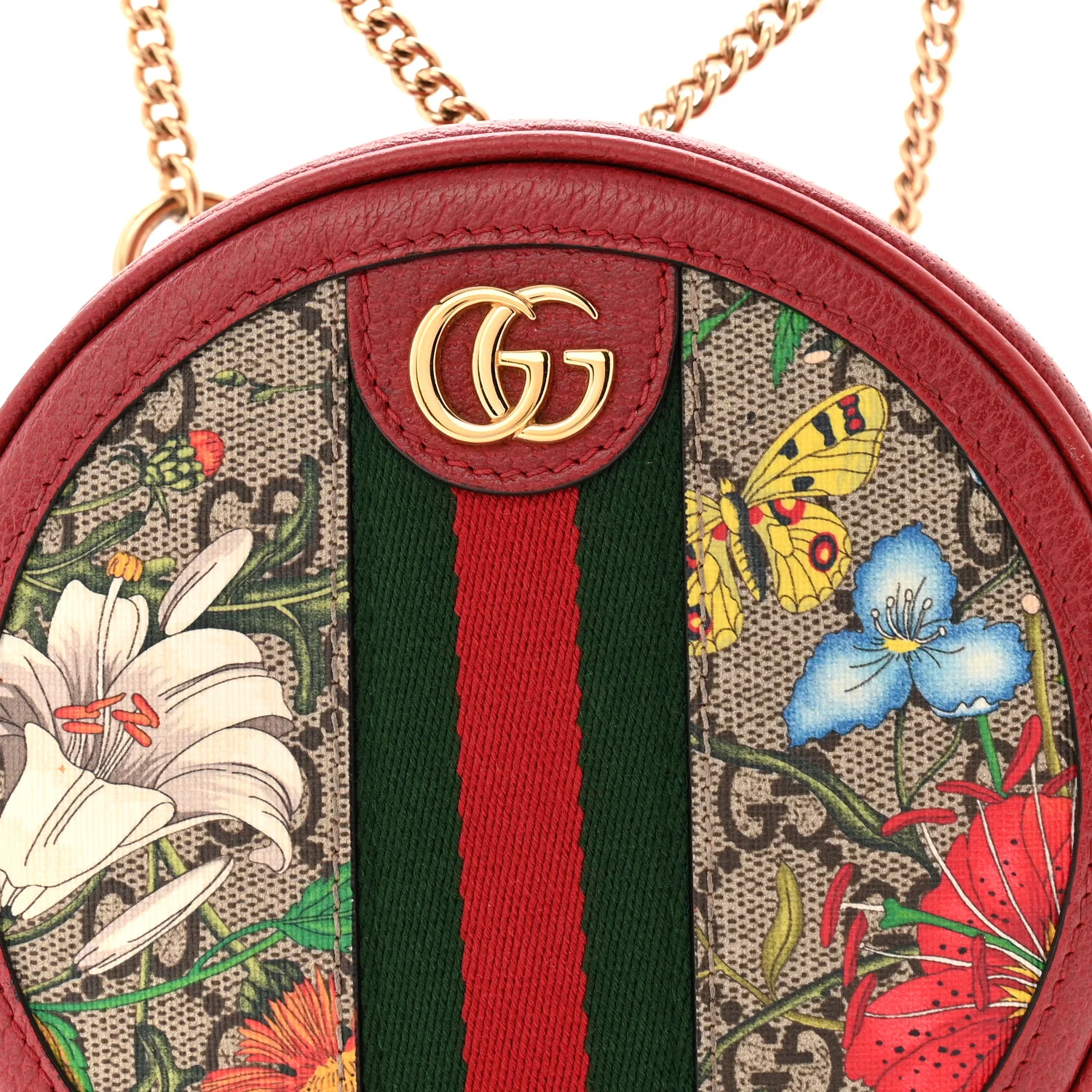 GG Supreme Monogram Web Flora Mini Ophidia Round Backpack Red - Image 8