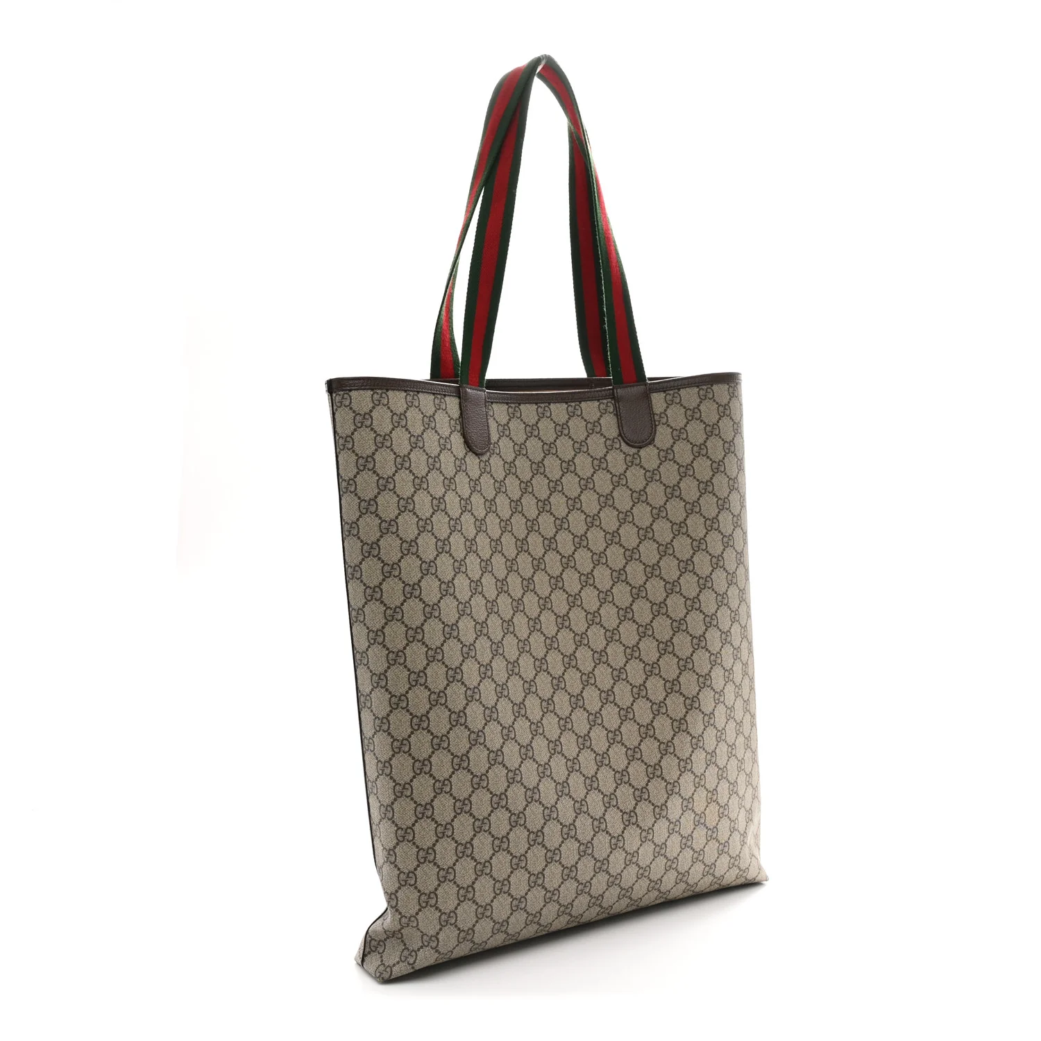 GG Supreme Monogram Web Large Ophidia Vertical Front Pocket Shopping Tote Brown - Image 3