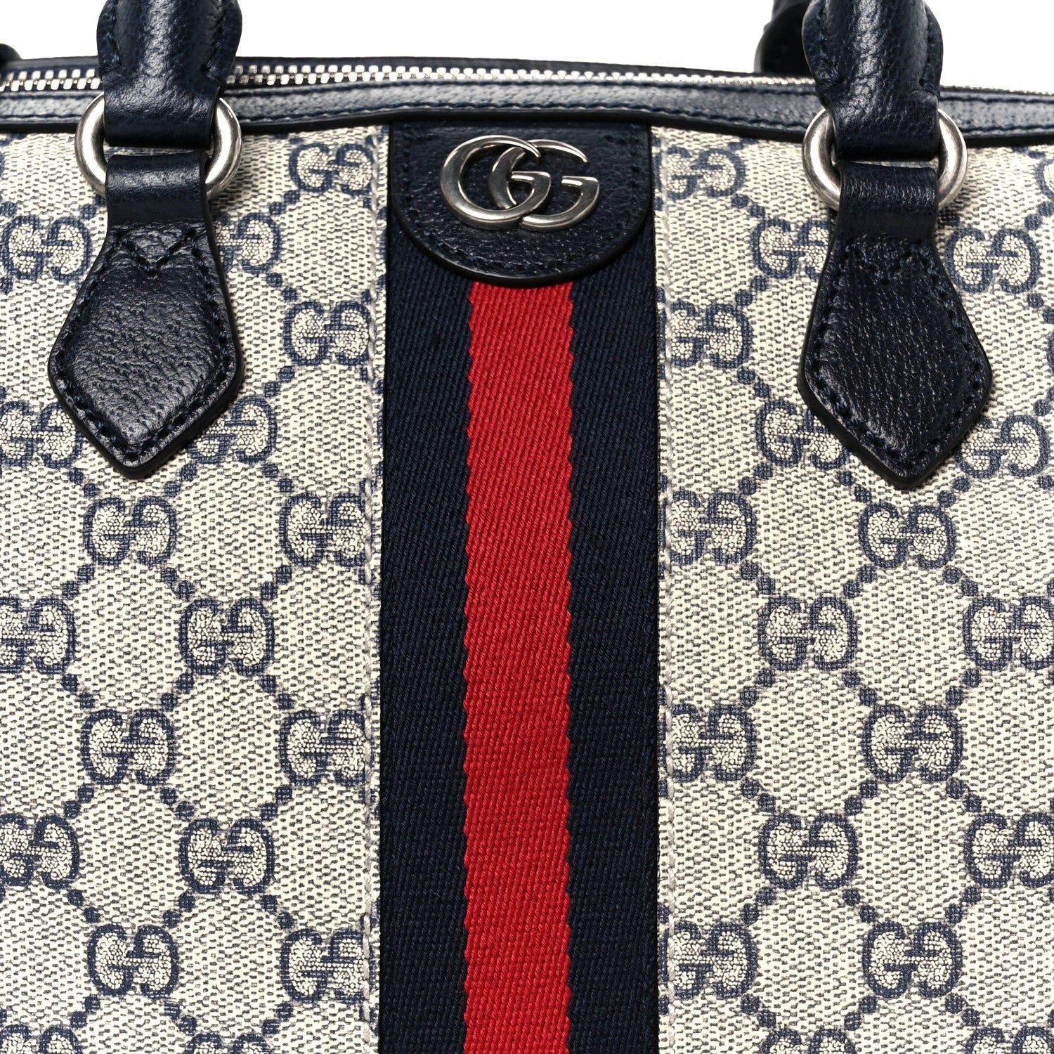 GG Supreme Monogram Web Medium Ophidia Top Handle Bag Beige Blue - Image 9