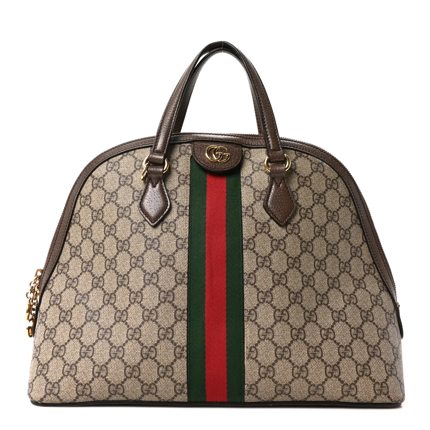 GG Supreme Monogram Web Medium Ophidia Top Handle Dome Bag Brown