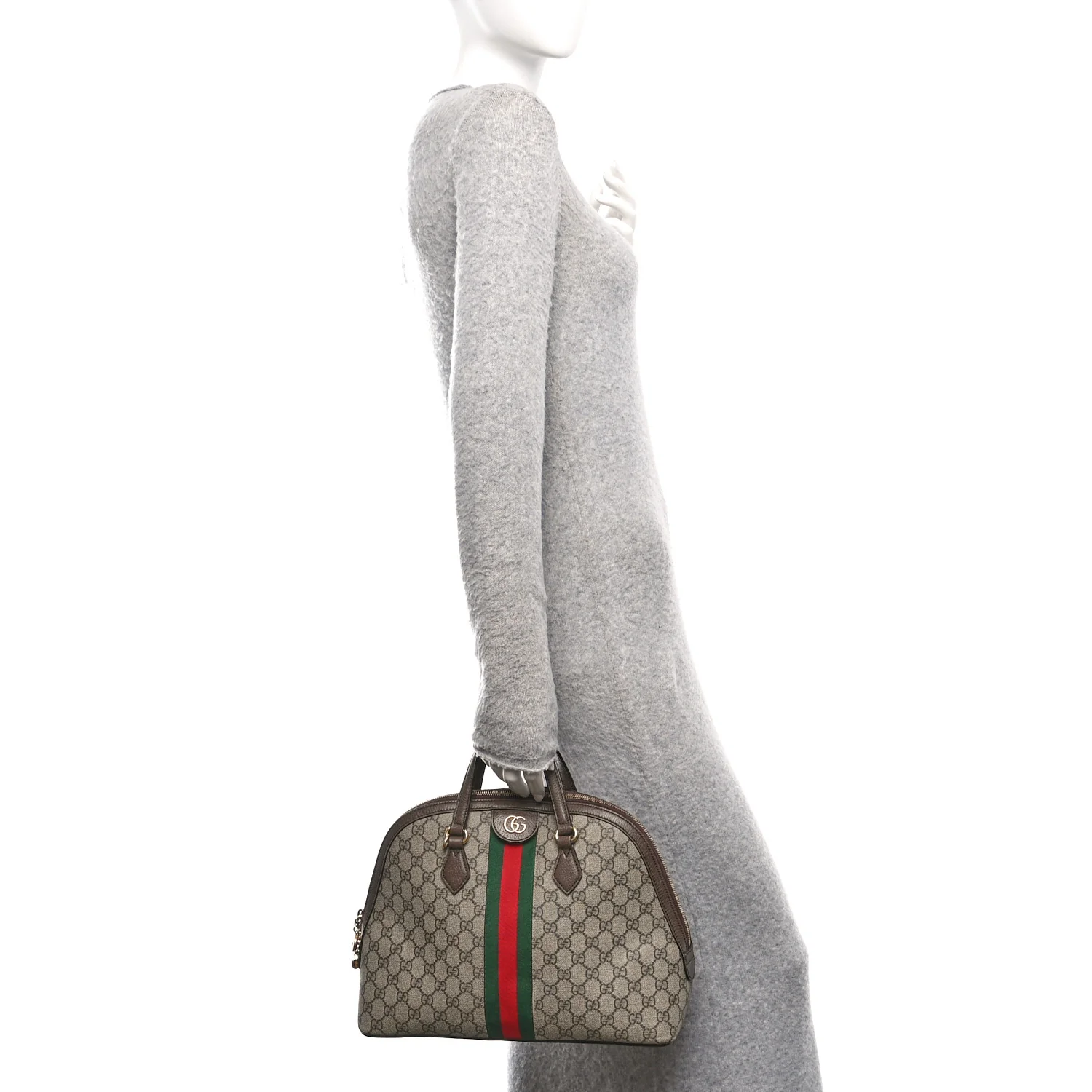GG Supreme Monogram Web Medium Ophidia Top Handle Dome Bag Brown - Image 2