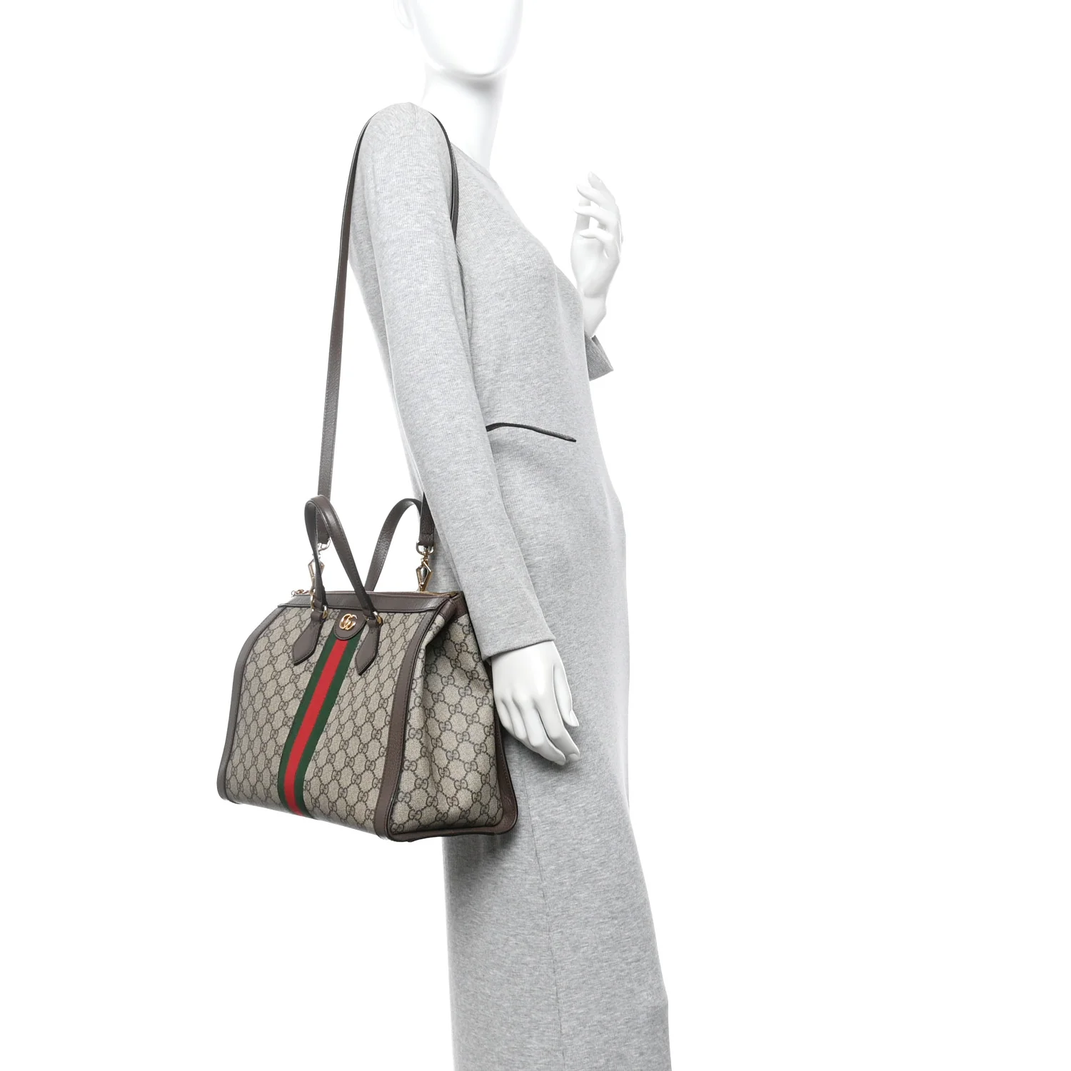 GG Supreme Monogram Web Medium Ophidia Tote Bag Brown - Image 2
