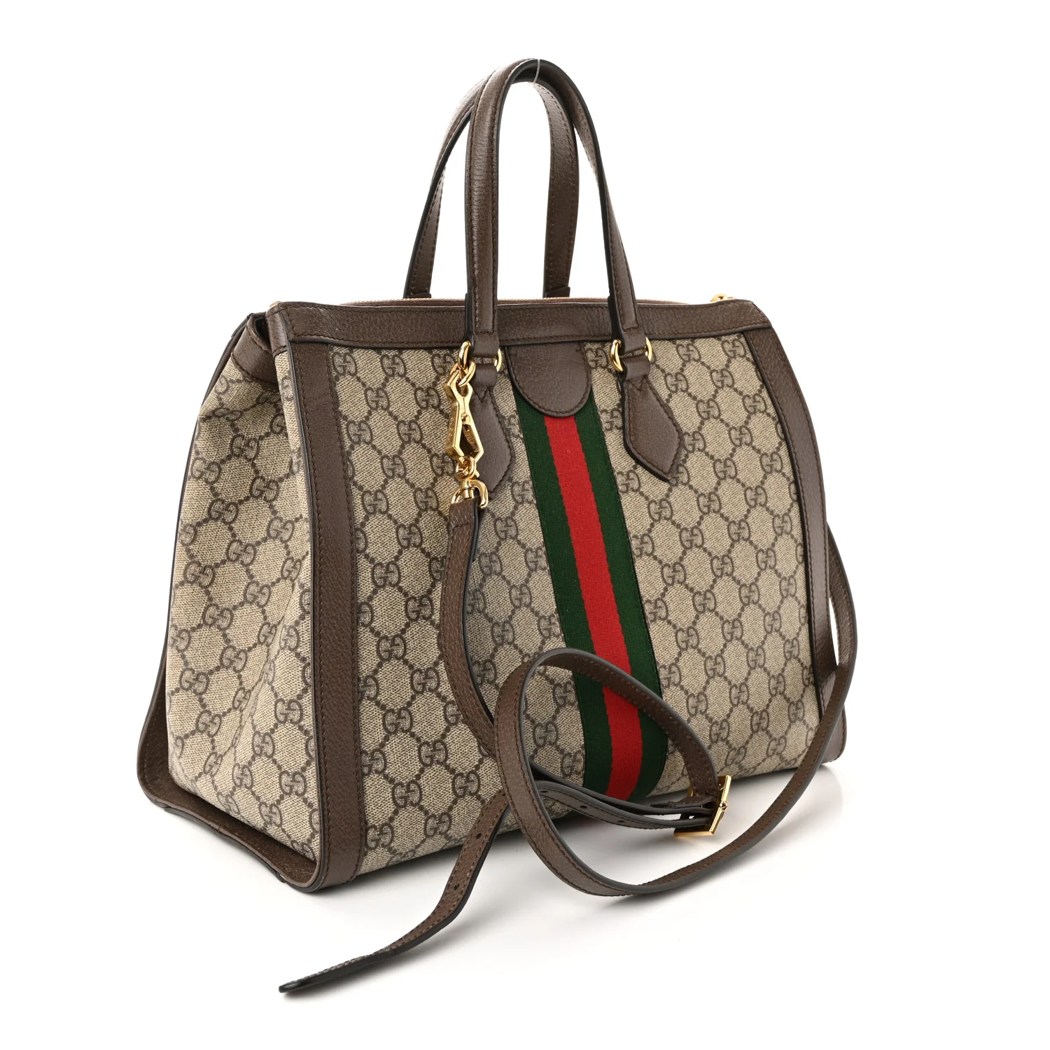 GG Supreme Monogram Web Medium Ophidia Tote Bag Brown - Image 3