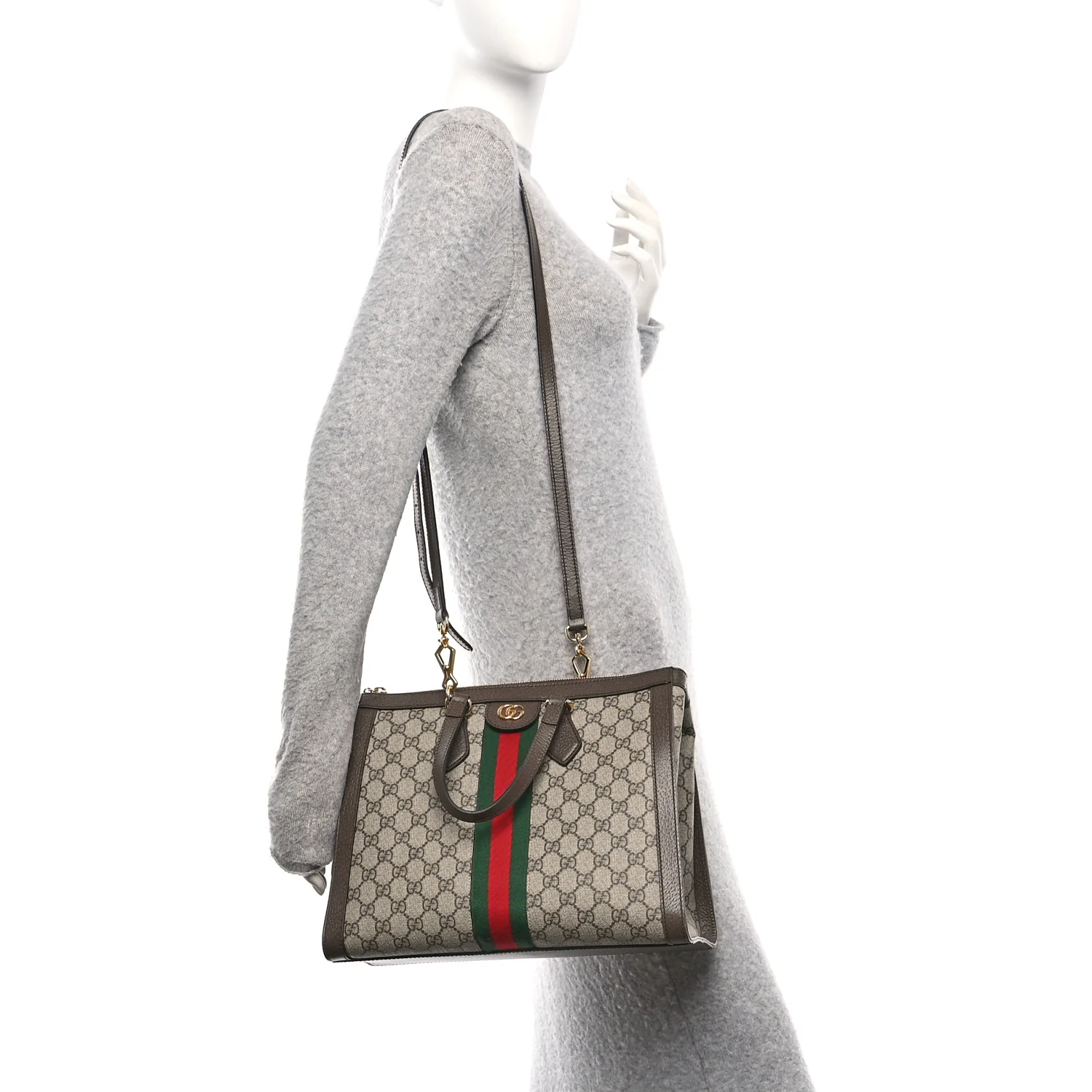 GG Supreme Monogram Web Medium Ophidia Tote Bag Brown - Image 2