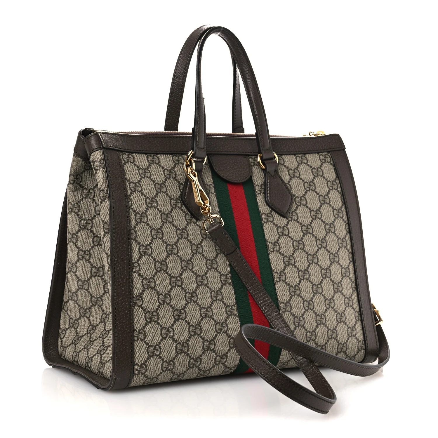 GG Supreme Monogram Web Medium Ophidia Tote Bag Brown - Image 3