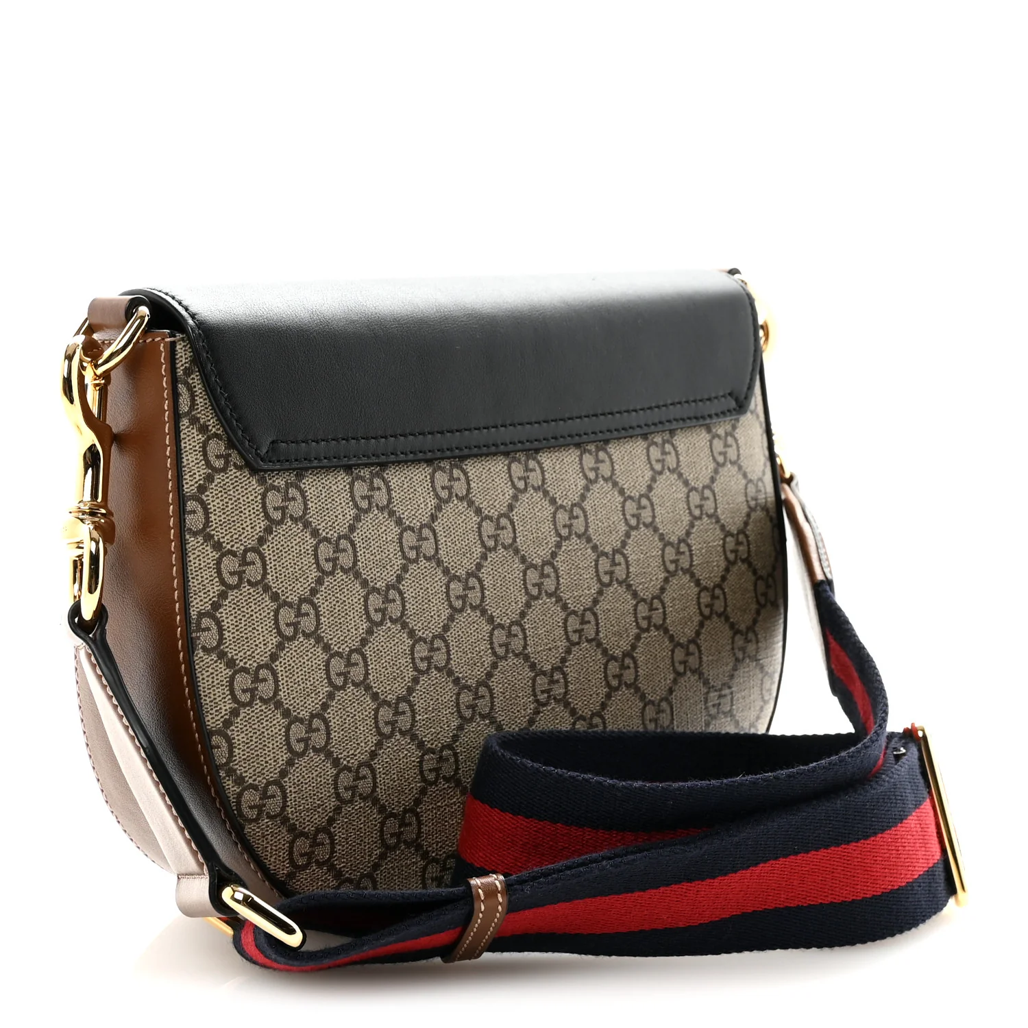 GG Supreme Monogram Web Medium Padlock Messenger Shoulder Bag Black - Image 3