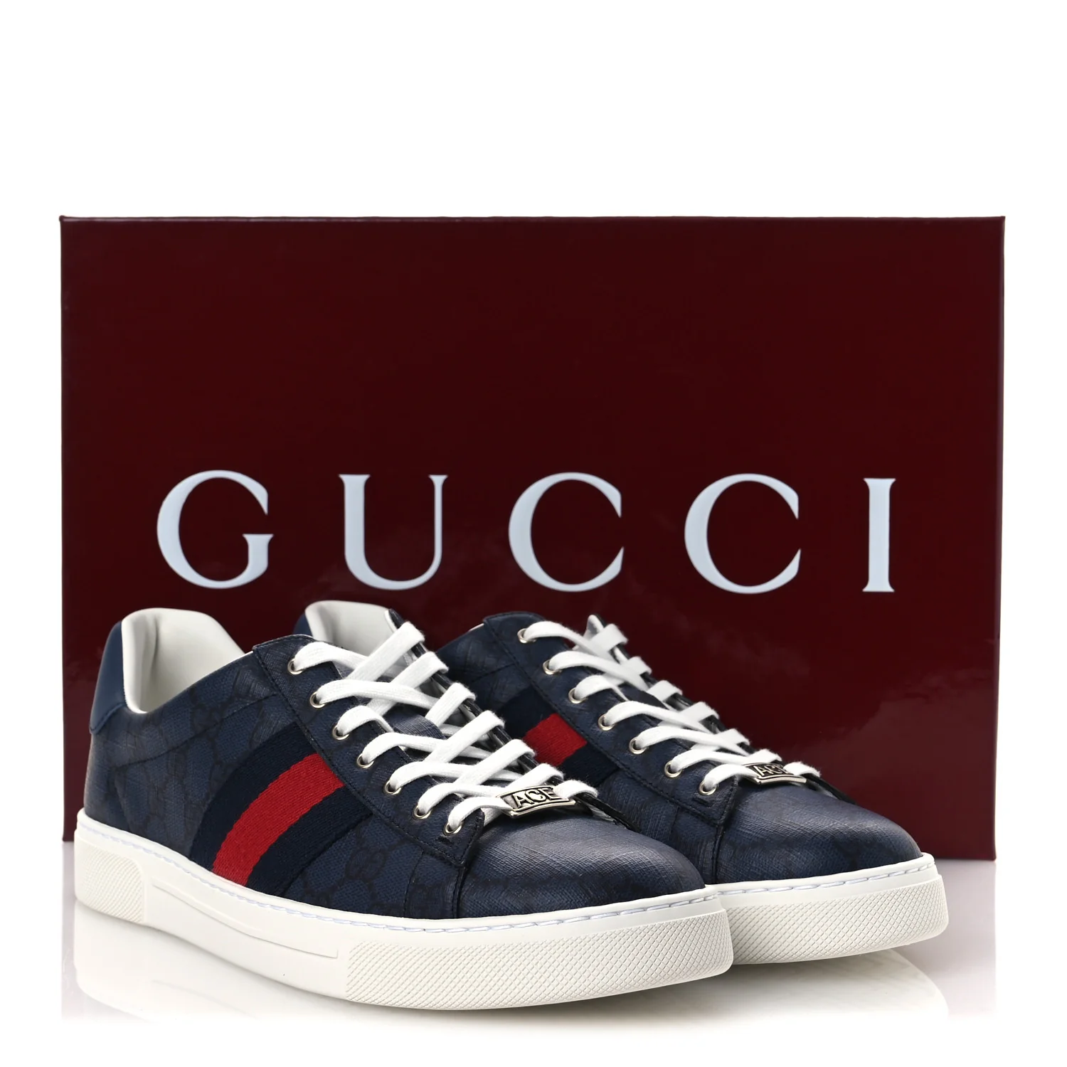 GG Supreme Monogram Web Mens New Ace Sneakers 8.5 Dark Blue - Image 11