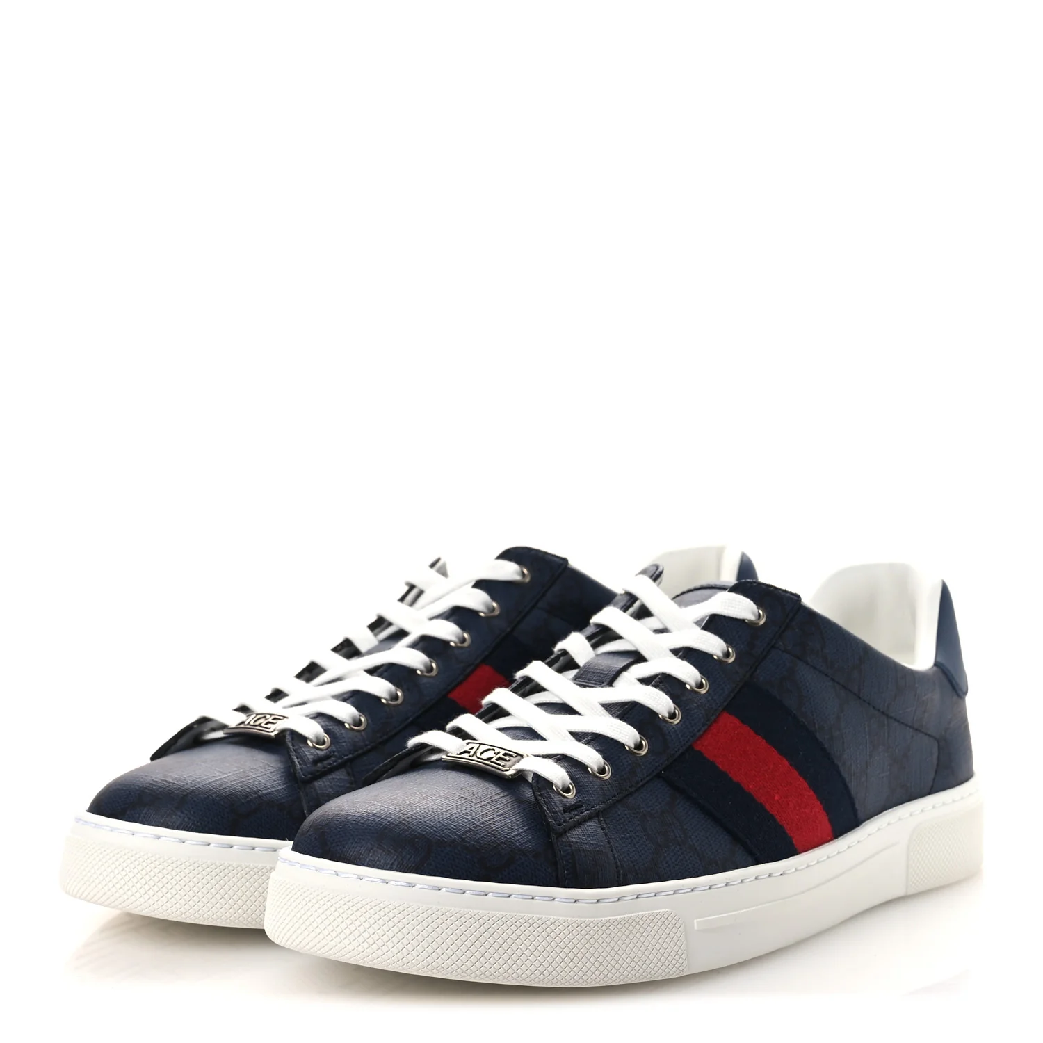 GG Supreme Monogram Web Mens New Ace Sneakers 8.5 Dark Blue - Image 4