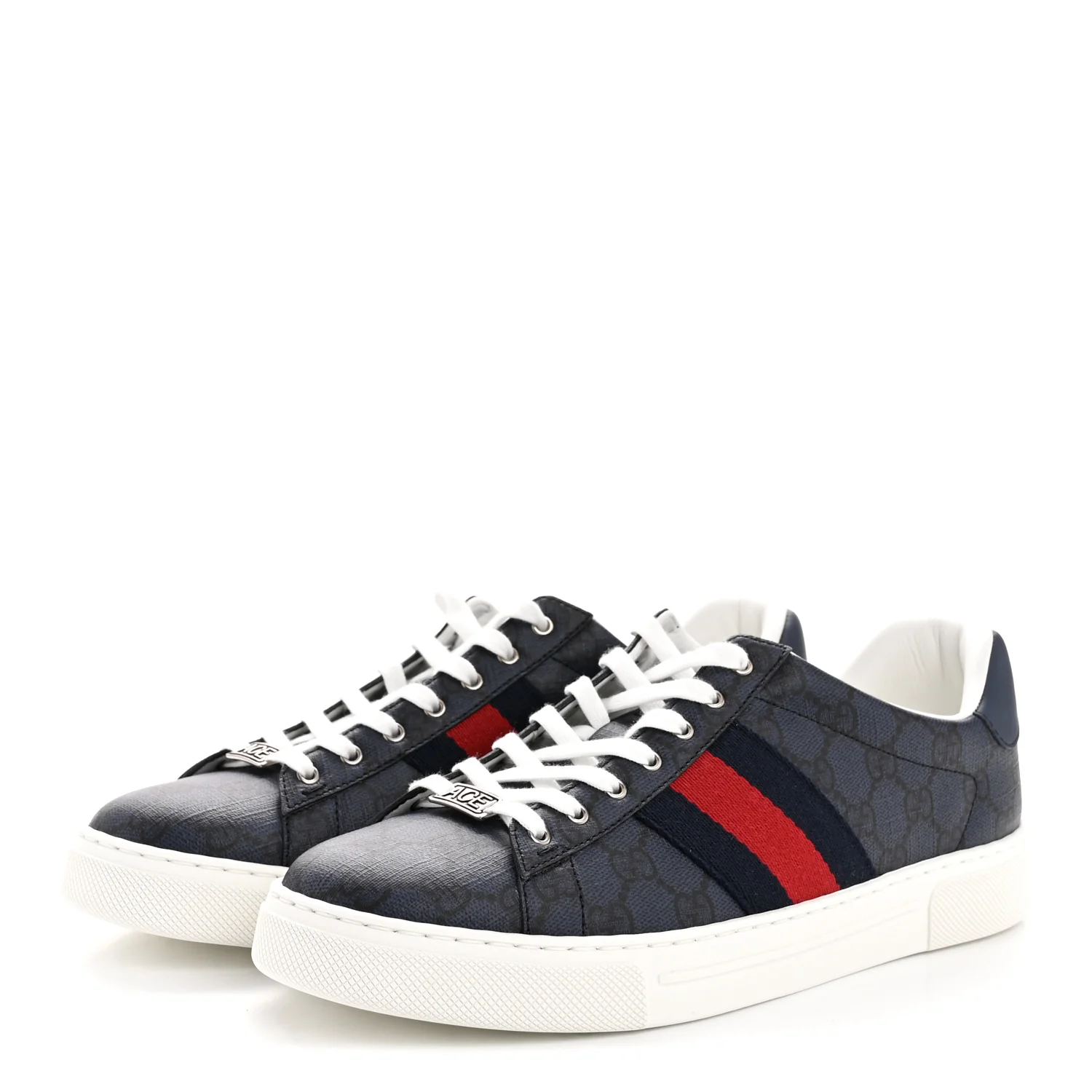 GG Supreme Monogram Web Mens New Ace Sneakers 8.5 Dark Blue - Image 4
