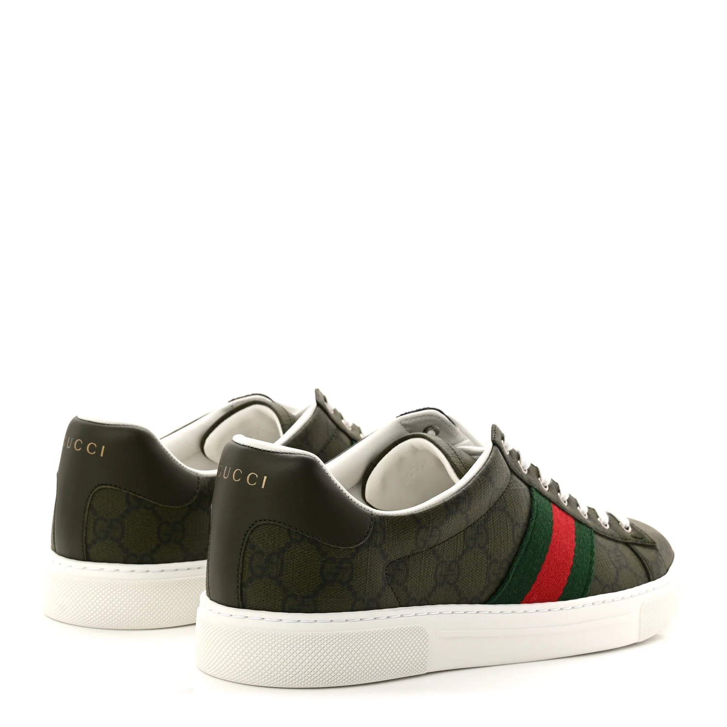 GG Supreme Monogram Web Mens New Ace Sneakers 9 Dark Vintage Olive - Image 4